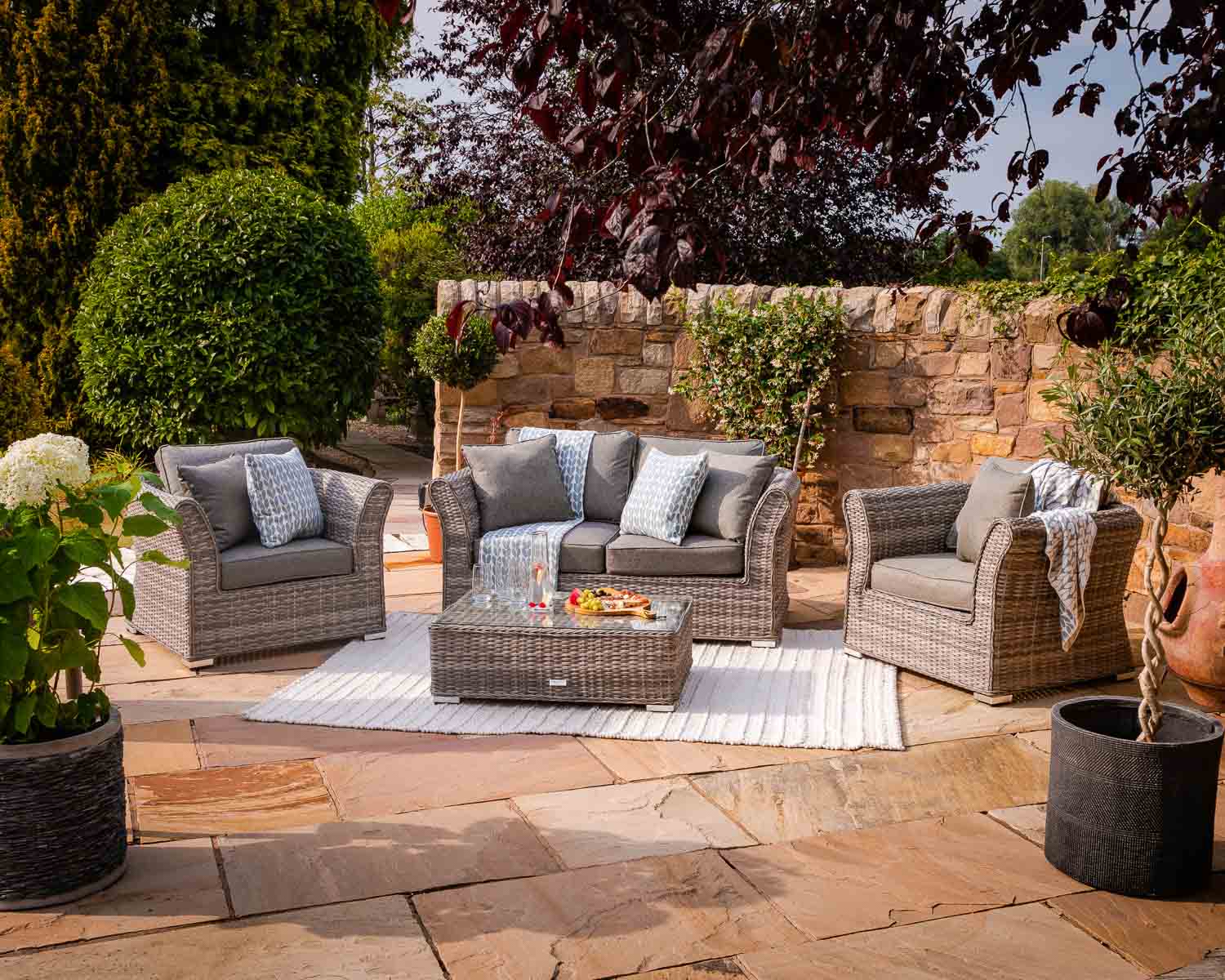 Product photograph of 2 Seater Rattan Garden Sofa Armchair Set In Grey - Lisbon - Rattan Direct from Rattan Direct