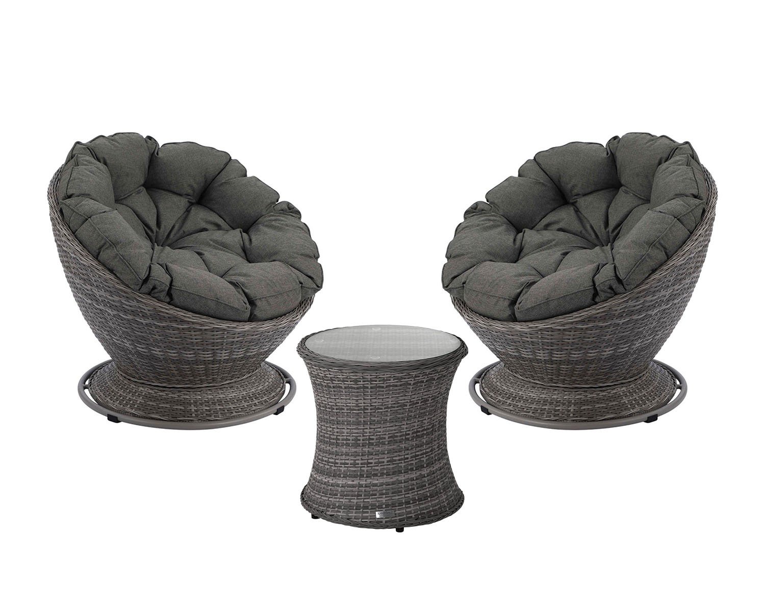 Lucia Rattan Garden Swivel Chair Set In Grey