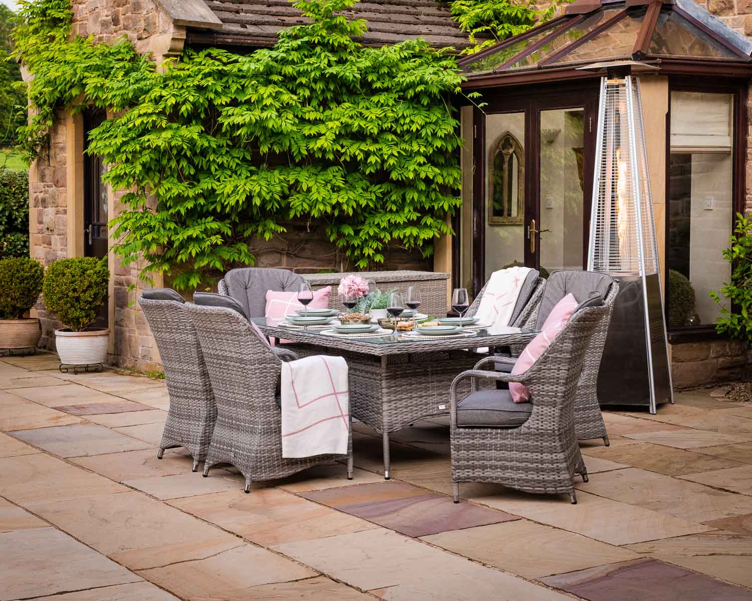 Rattan Set With 6 Dining Chairs Large Rectangular Table In Grey Marseille Rattan Direct
