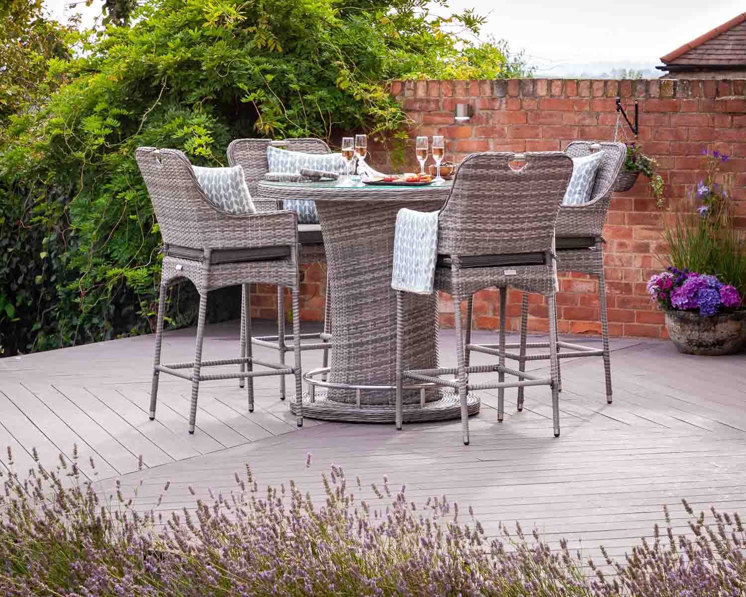Product photograph of Rattan Garden Bar Set With 4 Stools In Grey - Porto - Rattan Direct from Rattan Direct