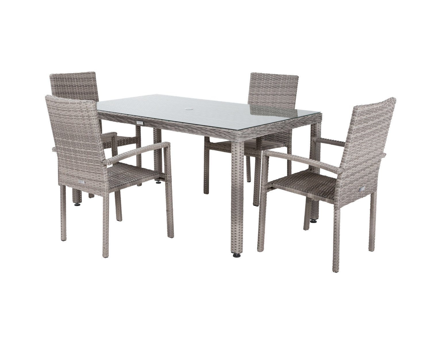 Product photograph of Rio 4 Stackable Chairs Rectangular Open Leg Dining Table In Grey - Rattan Direct from Rattan Direct