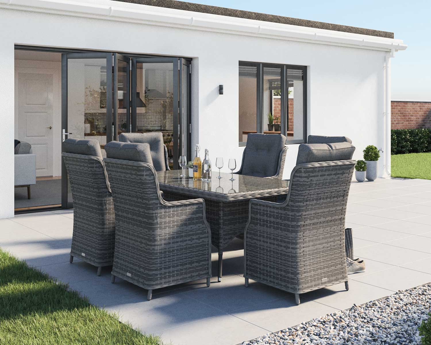 6 Rattan Garden Dining Chairs Rectangular Dining Table In Grey Riviera Rattan Direct