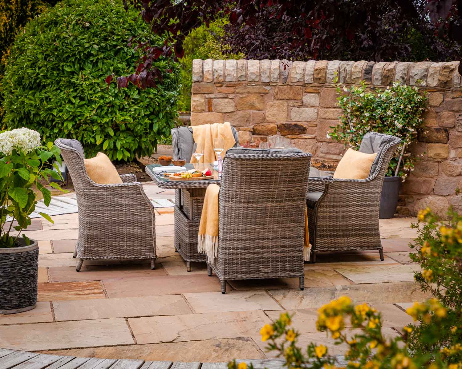 Product photograph of 4 Seat Rattan Garden Dining Set With Square Table In Grey With Ice Bucket - Riviera - Rattan Direct from Rattan Direct