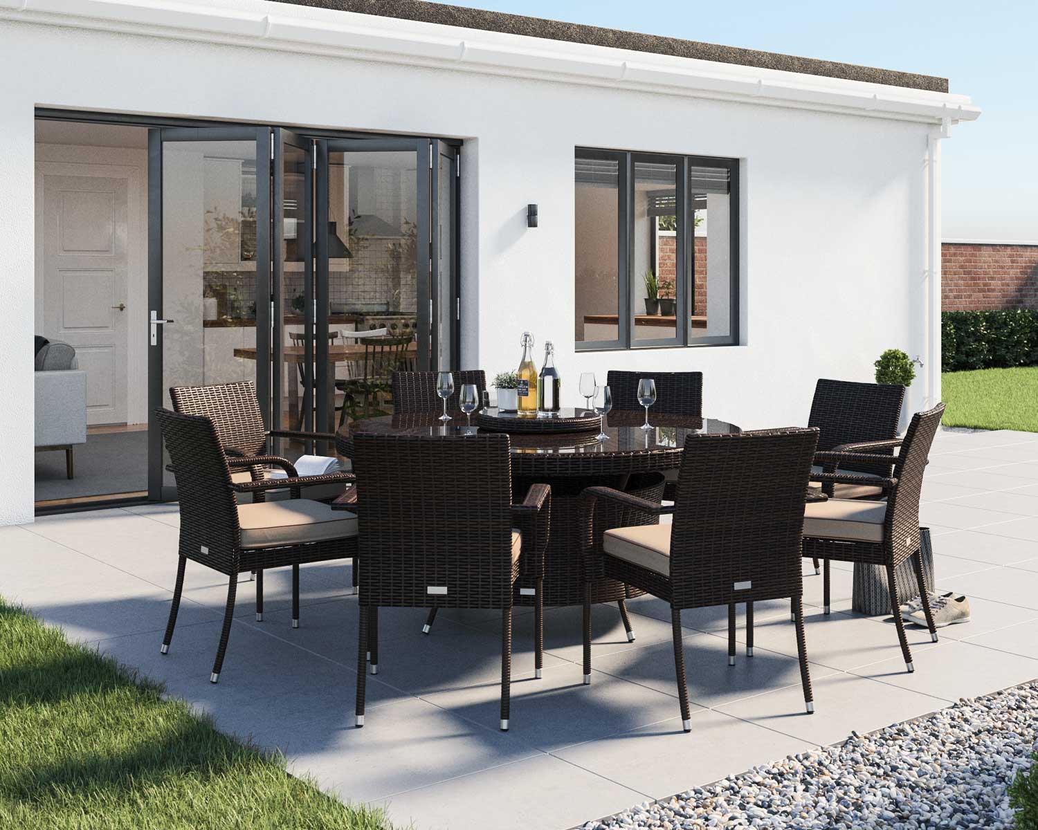 Black Rattan 8 Roma with Large Round Table Set FREE Lazy Susan