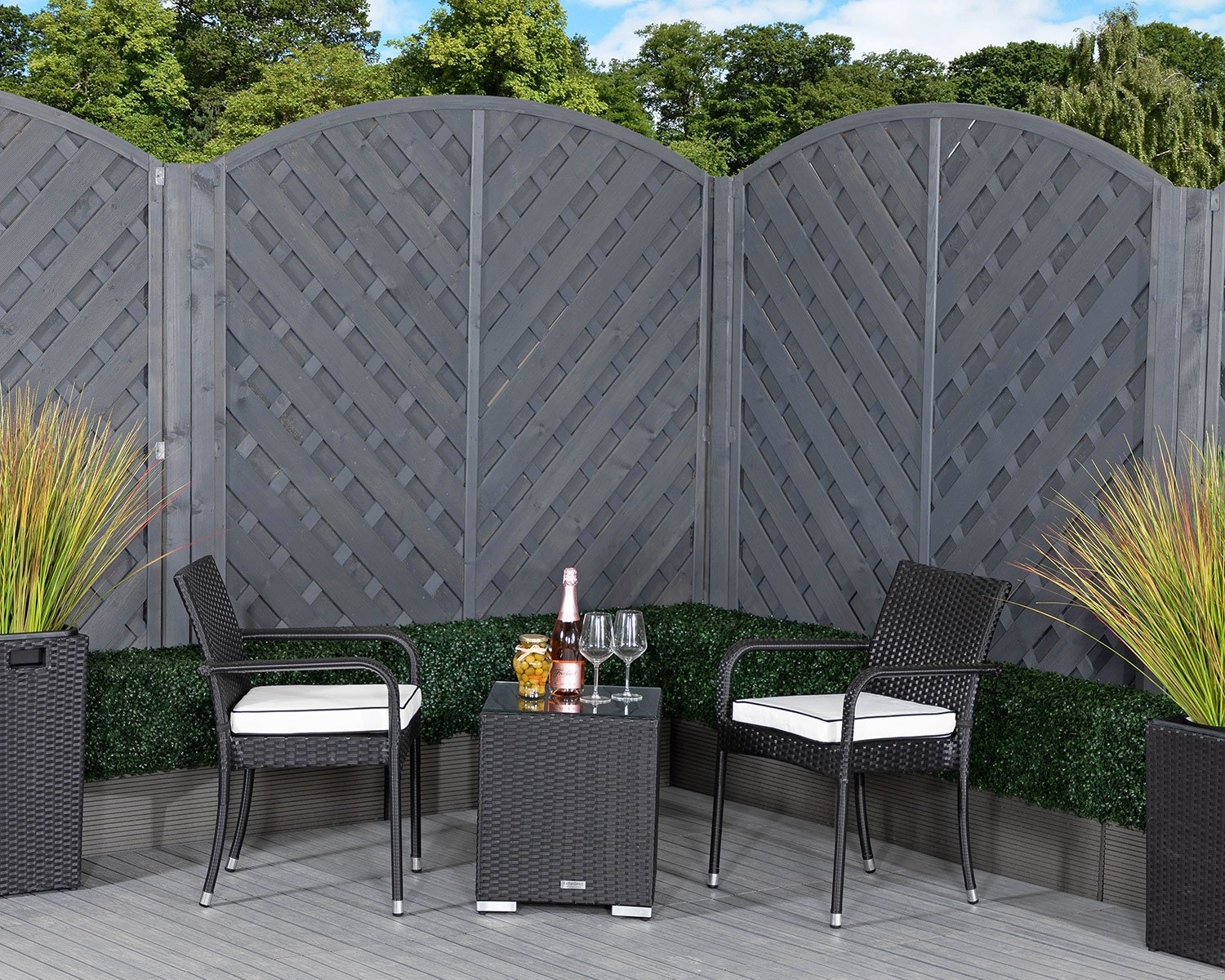 Rattan Garden 2 Seater Square Bistro Set in Black & White - Roma - Rattan Direct