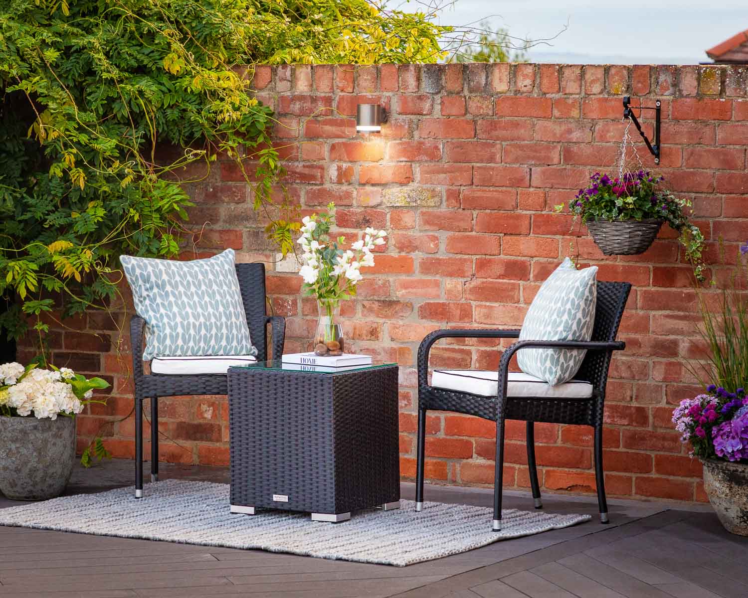 Product photograph of Rattan Garden 2 Seater Square Bistro Set In Black White - Roma - Rattan Direct from Rattan Direct