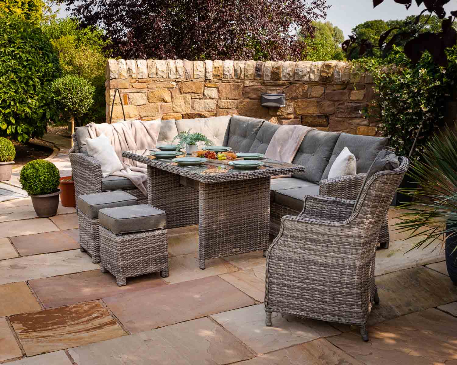 Product photograph of Rattan Garden Corner Dining Set With Chair In Grey - Sorrento - Rattan Direct from Rattan Direct