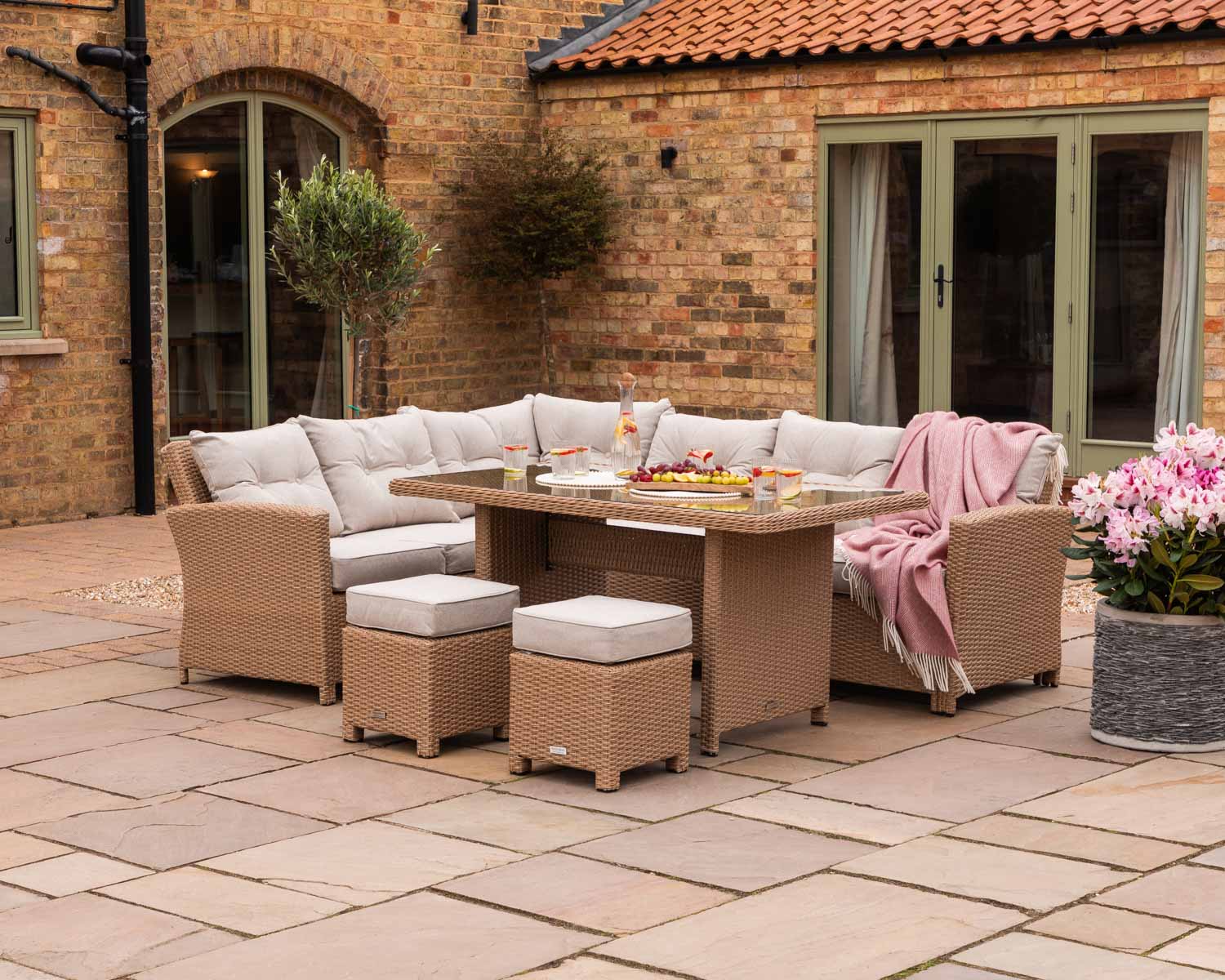 Product photograph of Rattan Garden Corner Dining Set In Willow - Sorrento - Rattan Direct from Rattan Direct