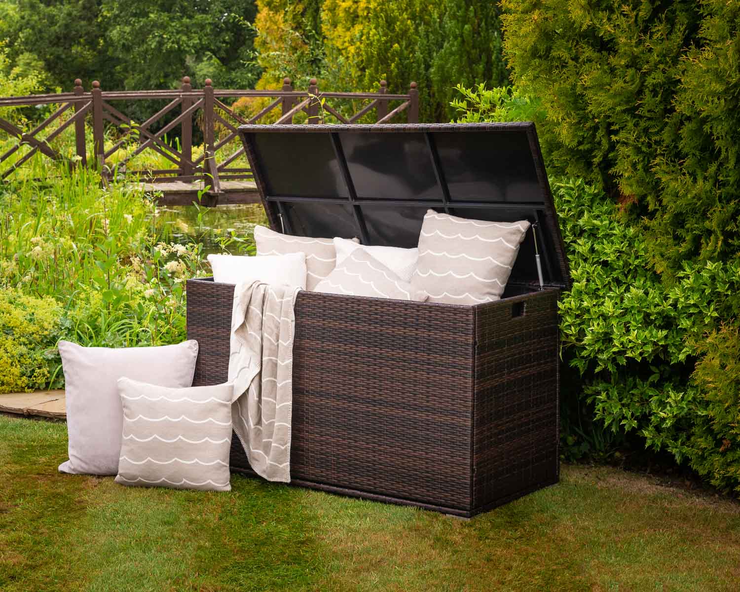 Product photograph of Outdoor Rattan Garden Storage Box In Brown - Rattan Direct from Rattan Direct