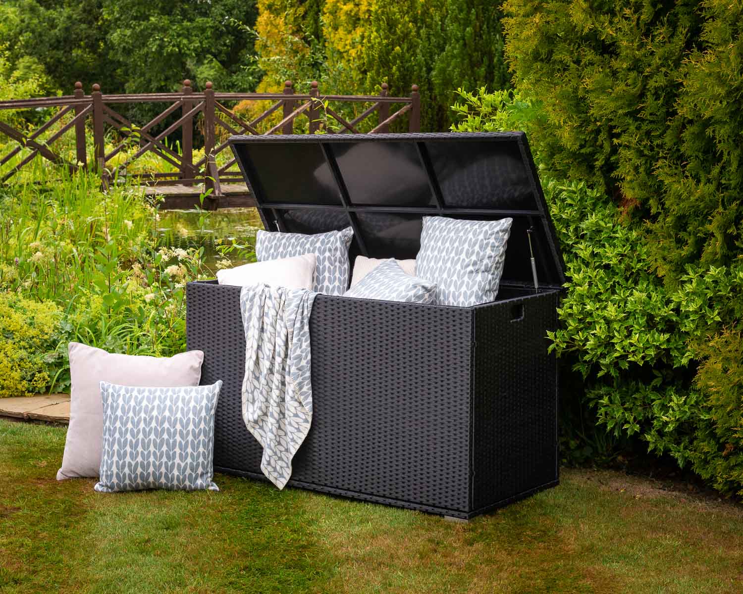 Product photograph of Outdoor Rattan Garden Storage Box In Black - Rattan Direct from Rattan Direct