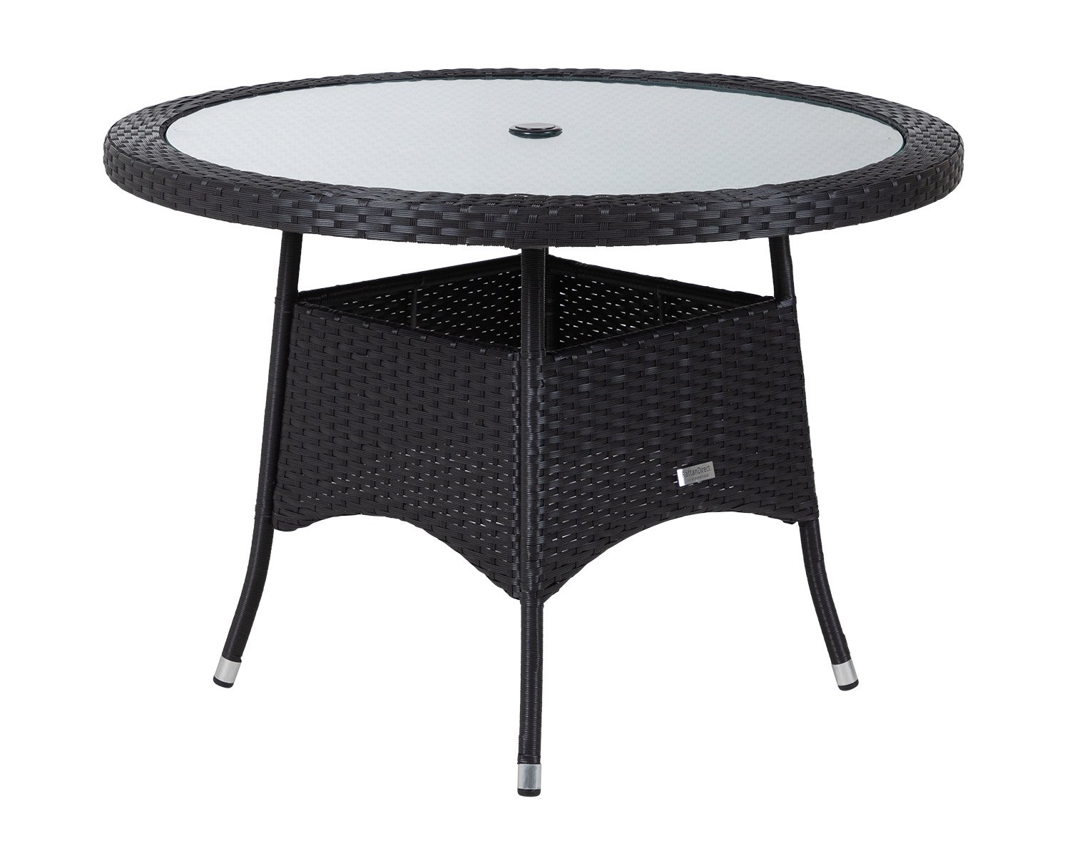 Product photograph of Rattan Garden Small Round Dining Table In Black With Glass Top - Rattan Direct from Rattan Direct