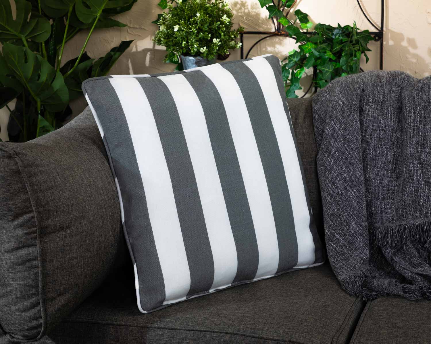 Product photograph of Premium Scatter Cushion In Thick Grey Stripe - Rattan Direct from Rattan Direct