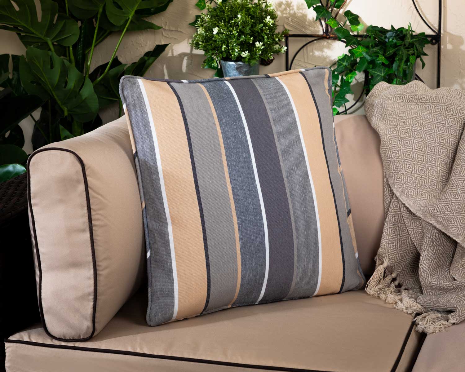 Premium Scatter Cushion In Grey Multistripe Rattan Direct