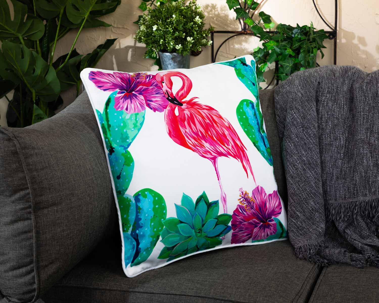 Premium Scatter Cushion In Flamingo Print Rattan Direct