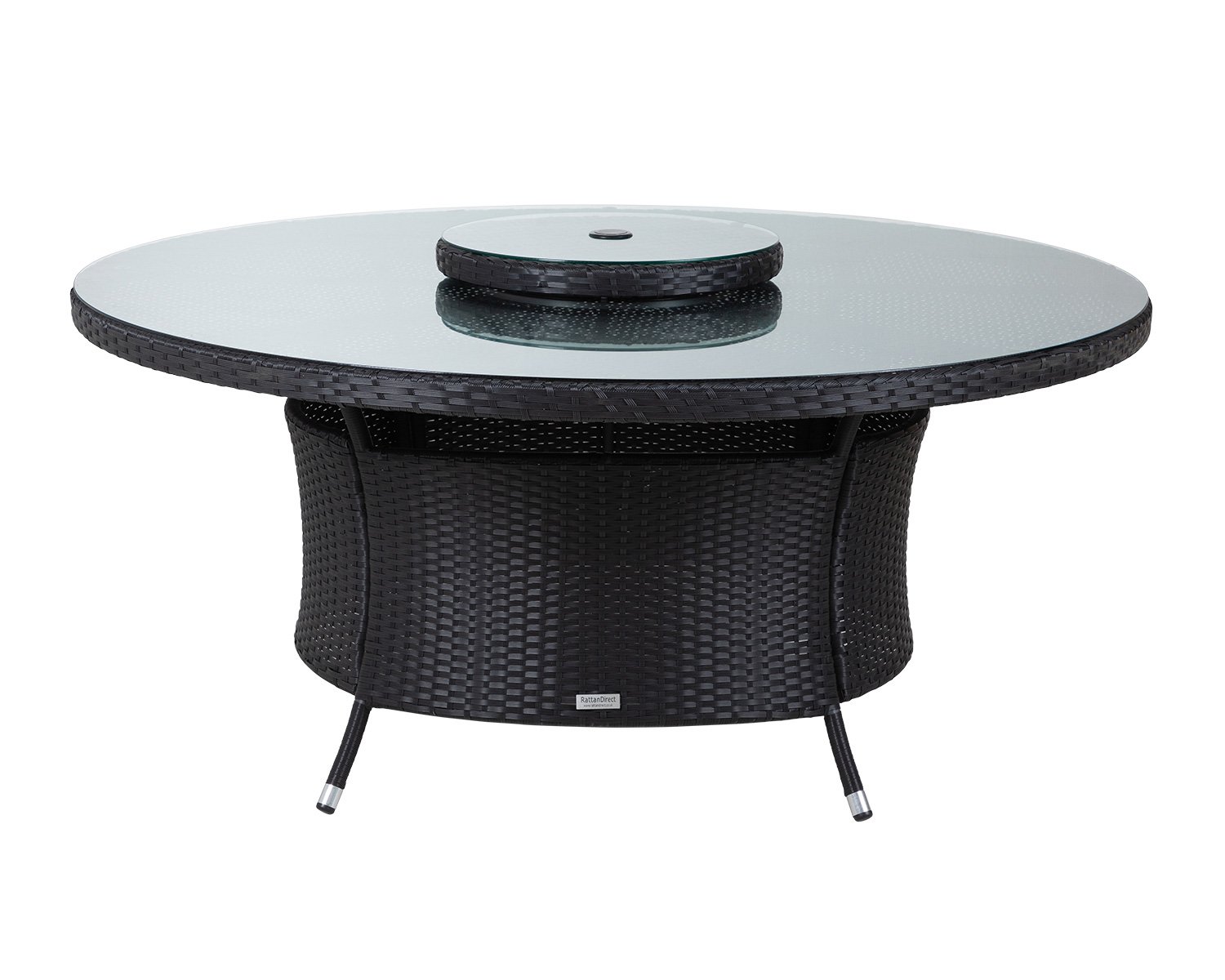 Product photograph of Large Round Rattan Garden Dining Table With Lazy Susan In Black - Rattan Direct from Rattan Direct