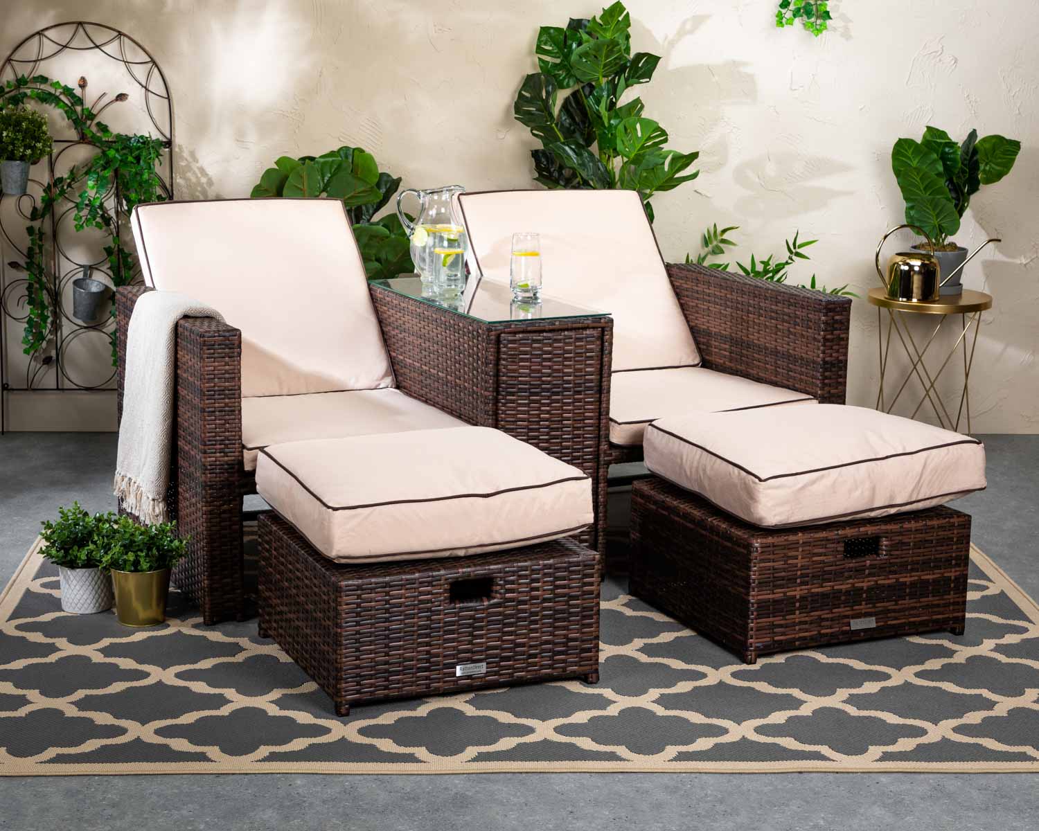 Product photograph of Rattan Garden Reclining Sun Lounger Set In Brown - Paris - Rattan Direct from Rattan Direct