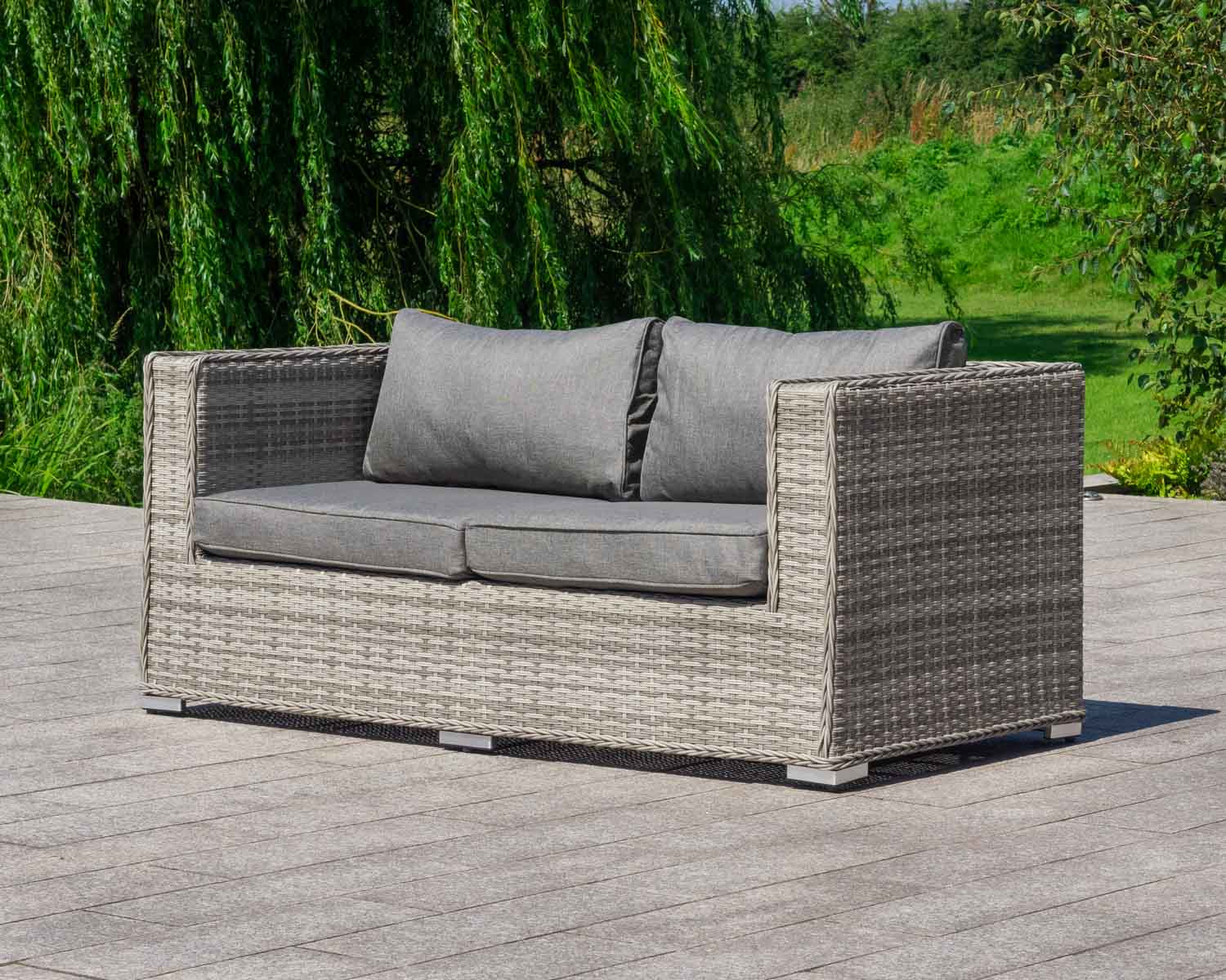 2 Seater Rattan Garden Sofa in Grey - Ascot - Rattan Direct