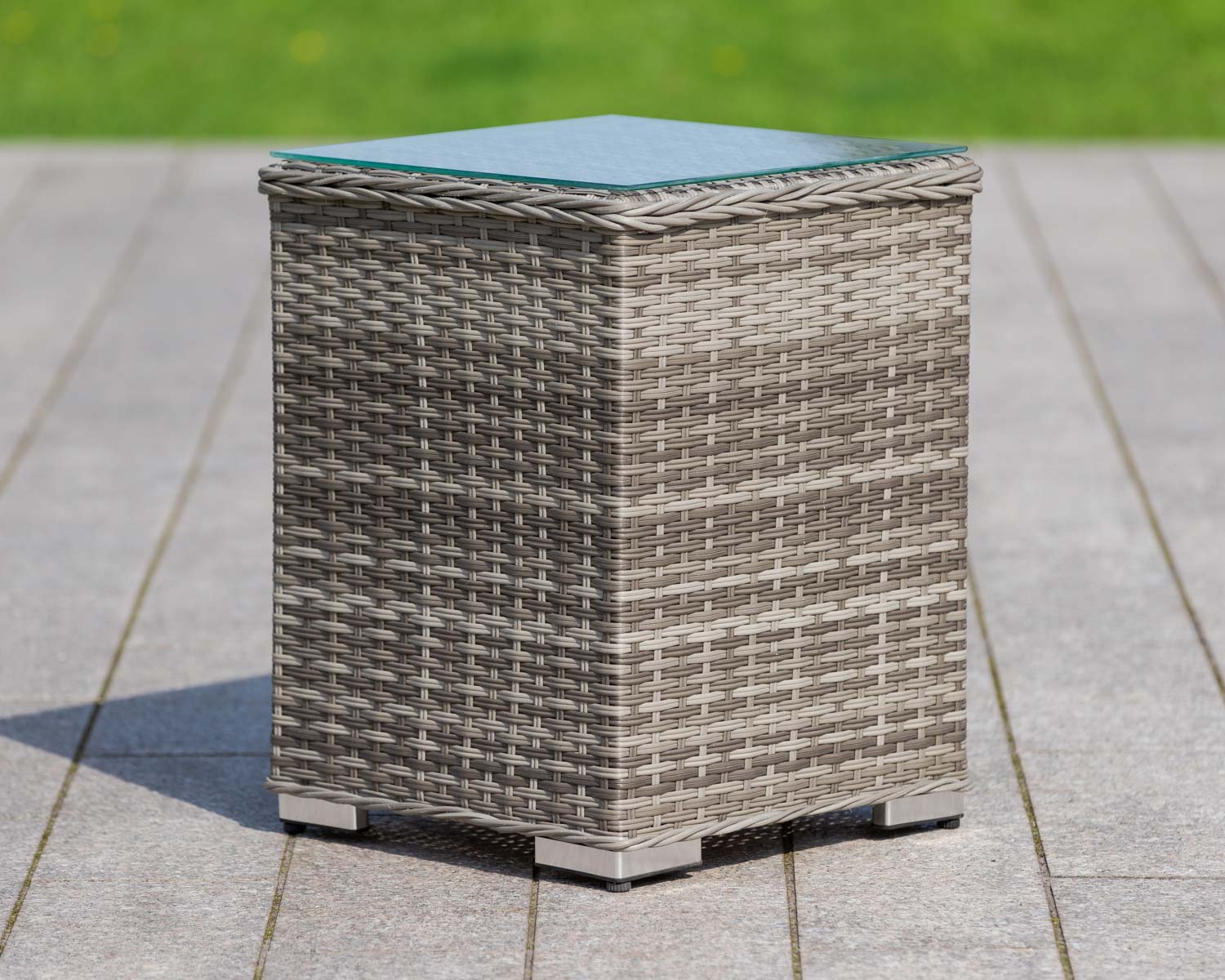 Tall Square Rattan Garden Side Table In Grey Rattan Direct