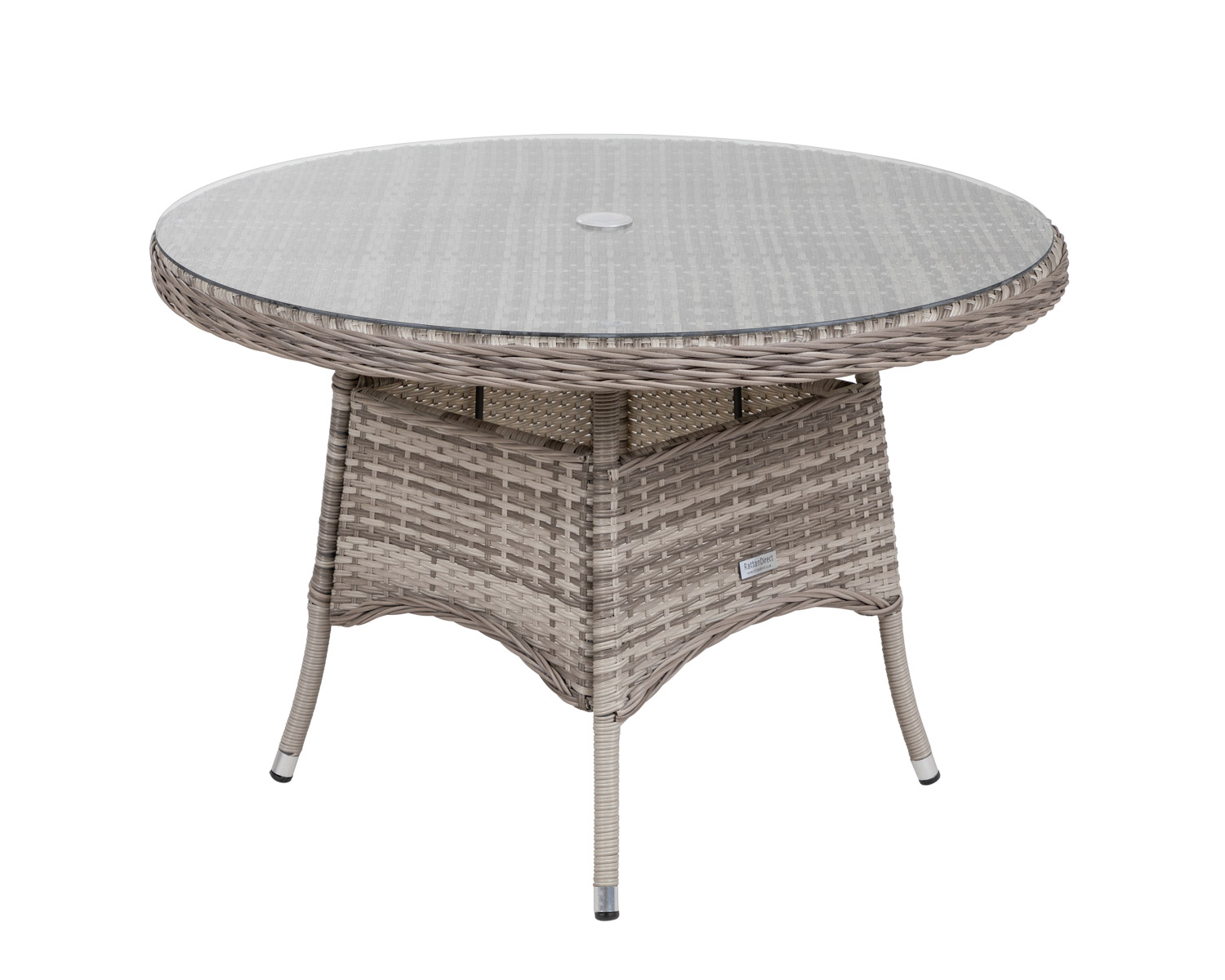 Product photograph of Rattan Garden Small Round Dining Table In Grey With Glass Top - Rattan Direct from Rattan Direct