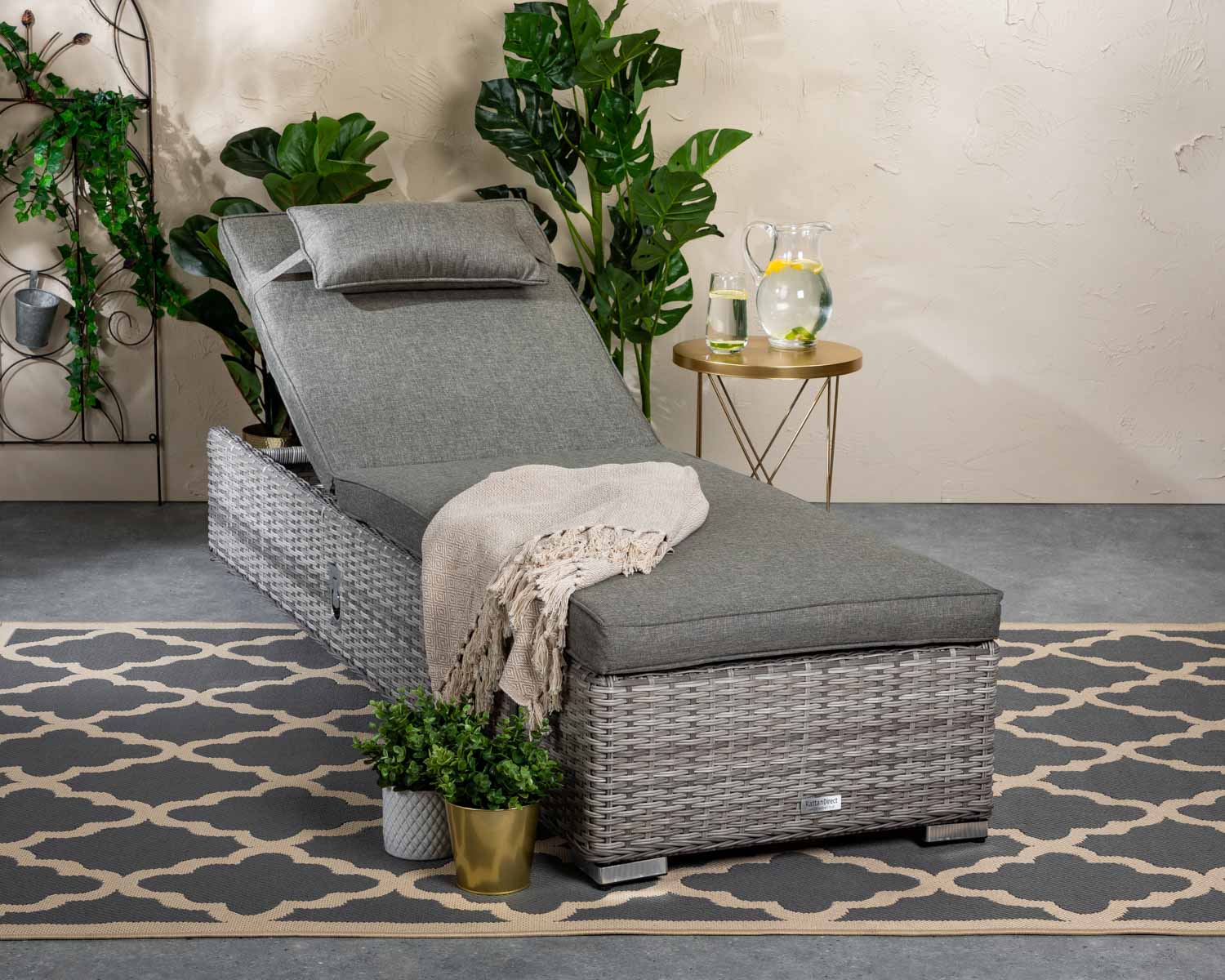 Product photograph of Rattan Garden Reclining Sun Lounger In Grey - Miami - Rattan Direct from Rattan Direct