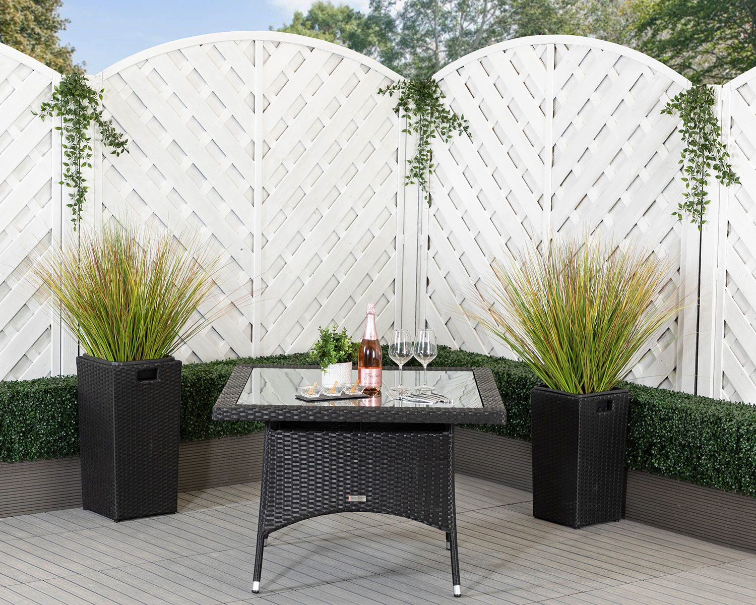 Product photograph of Rattan Garden Square Dining Table In Black - With Glass Top - Rattan Direct from Rattan Direct