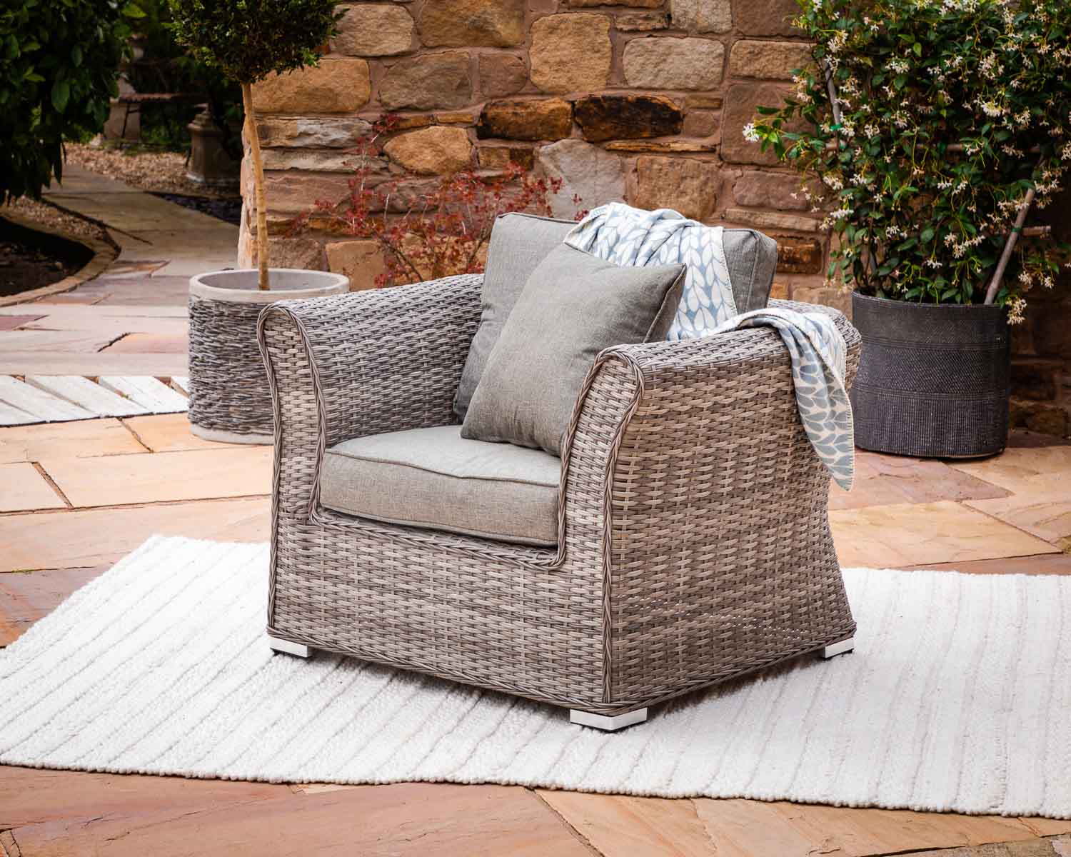 Product photograph of Lisbon Rattan Garden Armchair In Grey - Rattan Direct from Rattan Direct