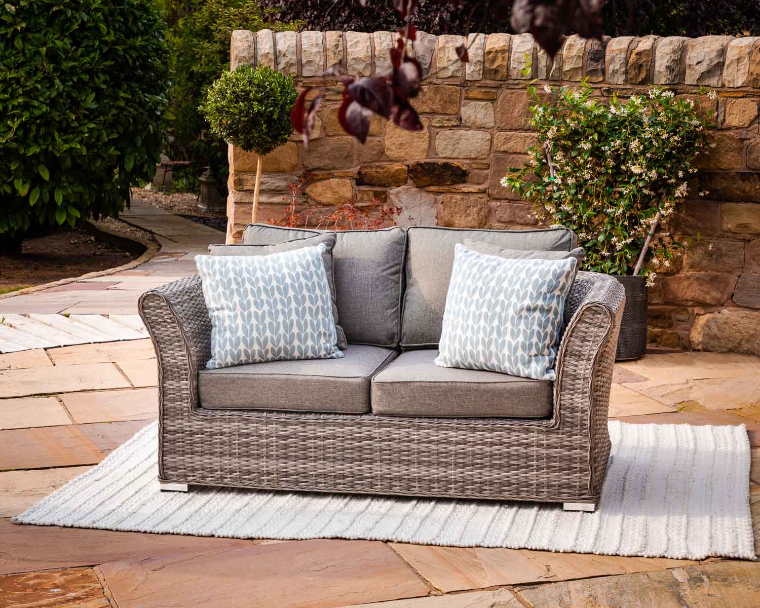 Product photograph of 2 Seater Rattan Garden Sofa In Grey - Lisbon - Rattan Direct from Rattan Direct