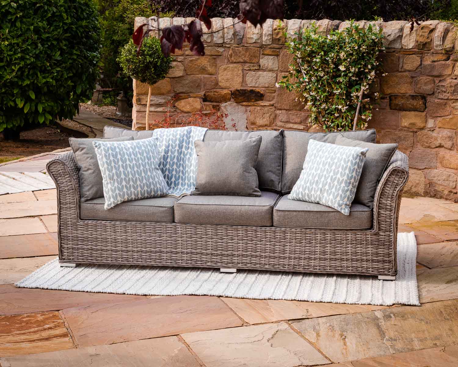 Product photograph of 3 Seater Rattan Garden Sofa In Grey - Lisbon - Rattan Direct from Rattan Direct