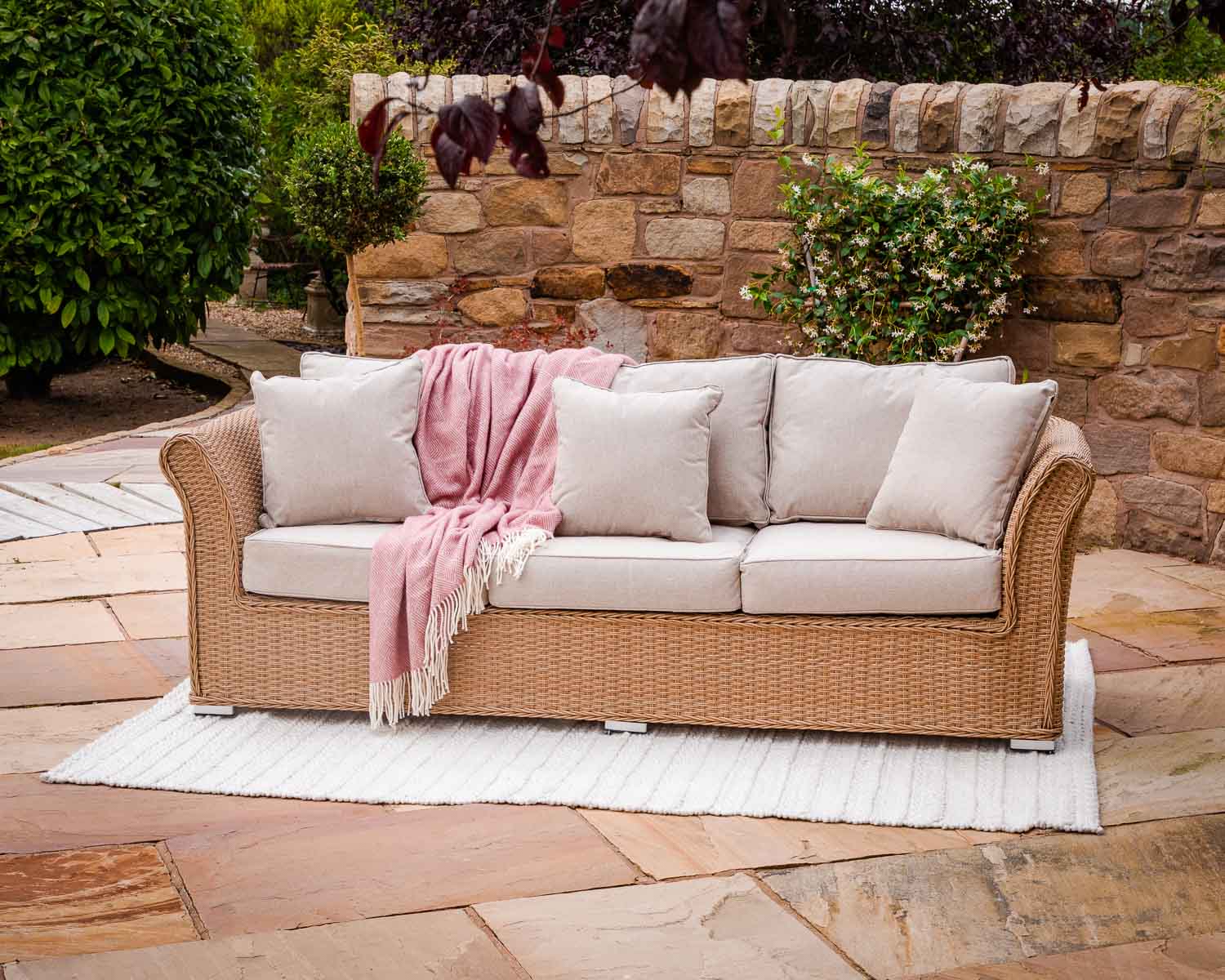 Product photograph of 3 Seater Rattan Garden Sofa In Willow - Lisbon - Rattan Direct from Rattan Direct