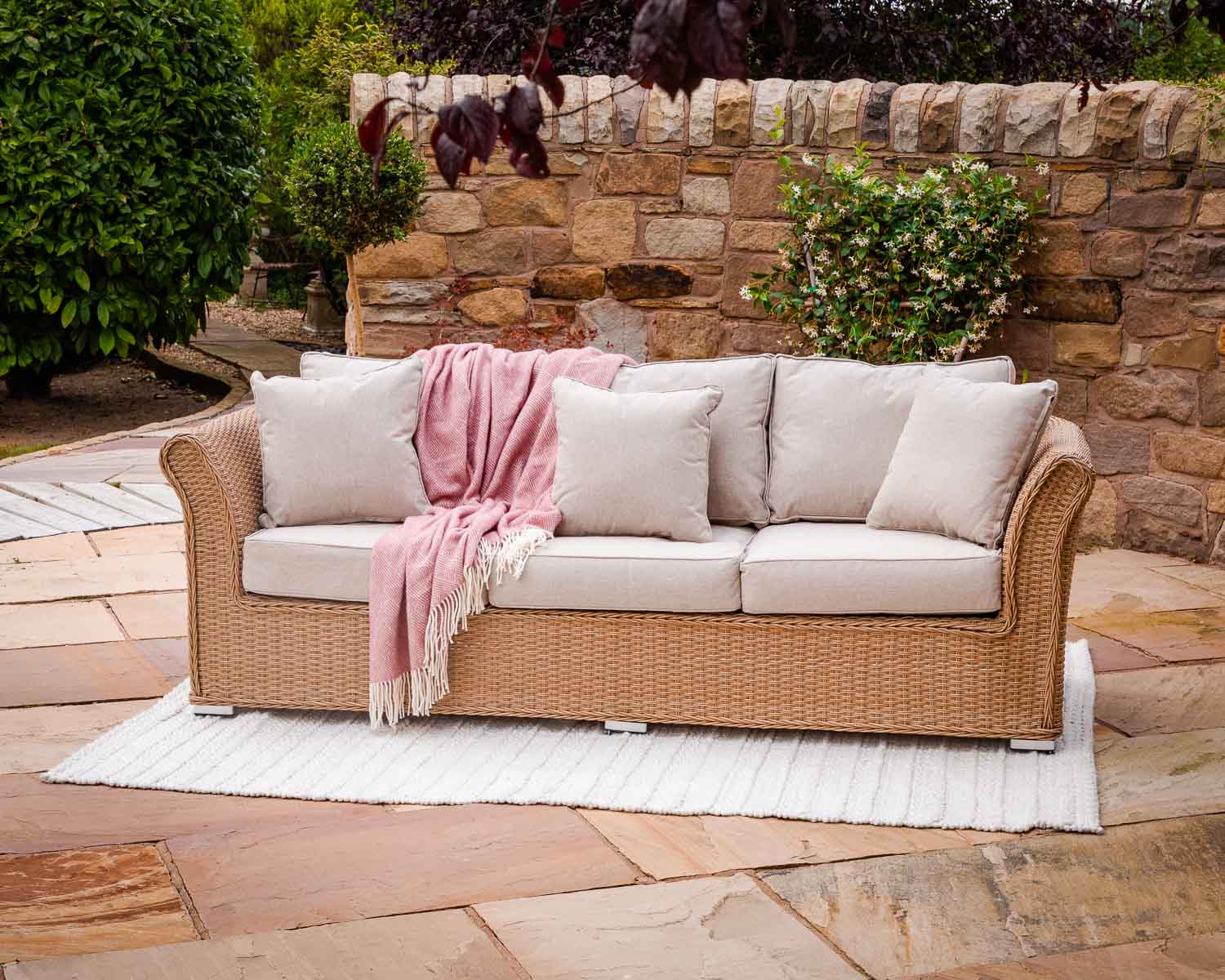 Lisbon 3 Seater Rattan Garden Sofa In Willow Rattan Direct