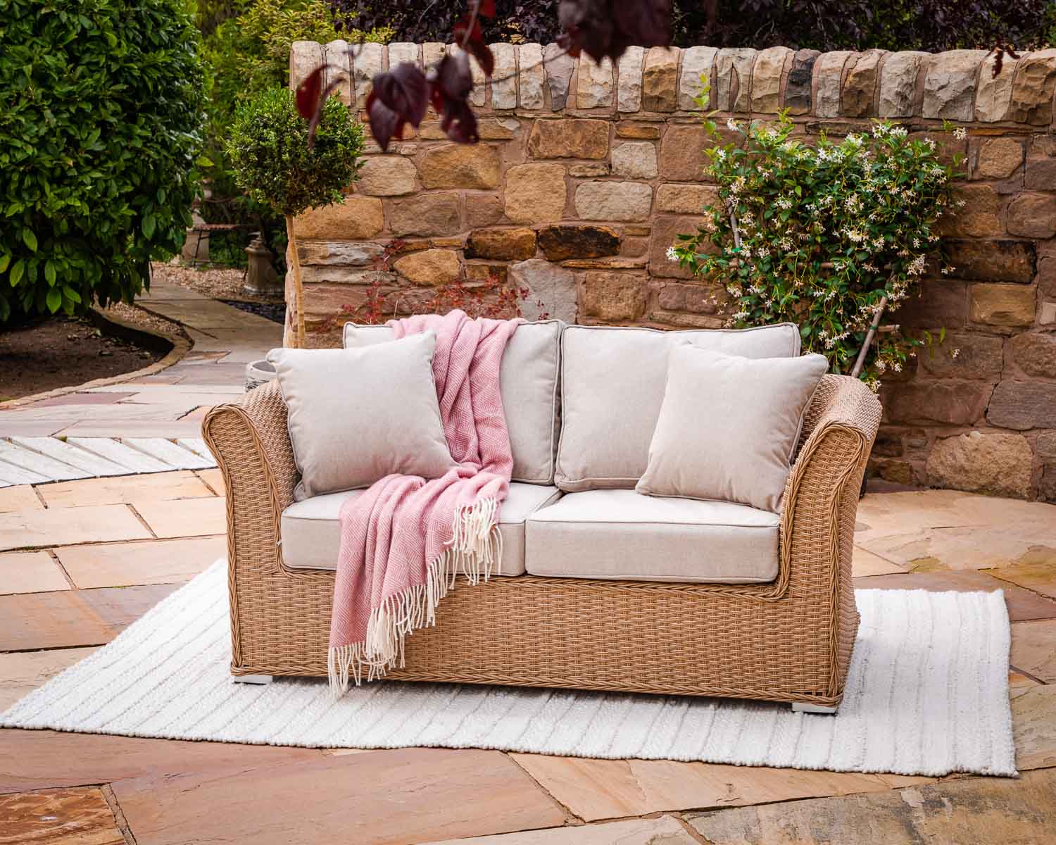 Product photograph of 2 Seater Rattan Garden Sofa In Willow - Lisbon - Rattan Direct from Rattan Direct