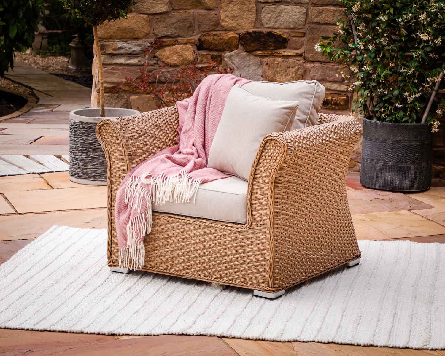 Product photograph of Rattan Garden Armchair In Willow - Lisbon - Rattan Direct from Rattan Direct