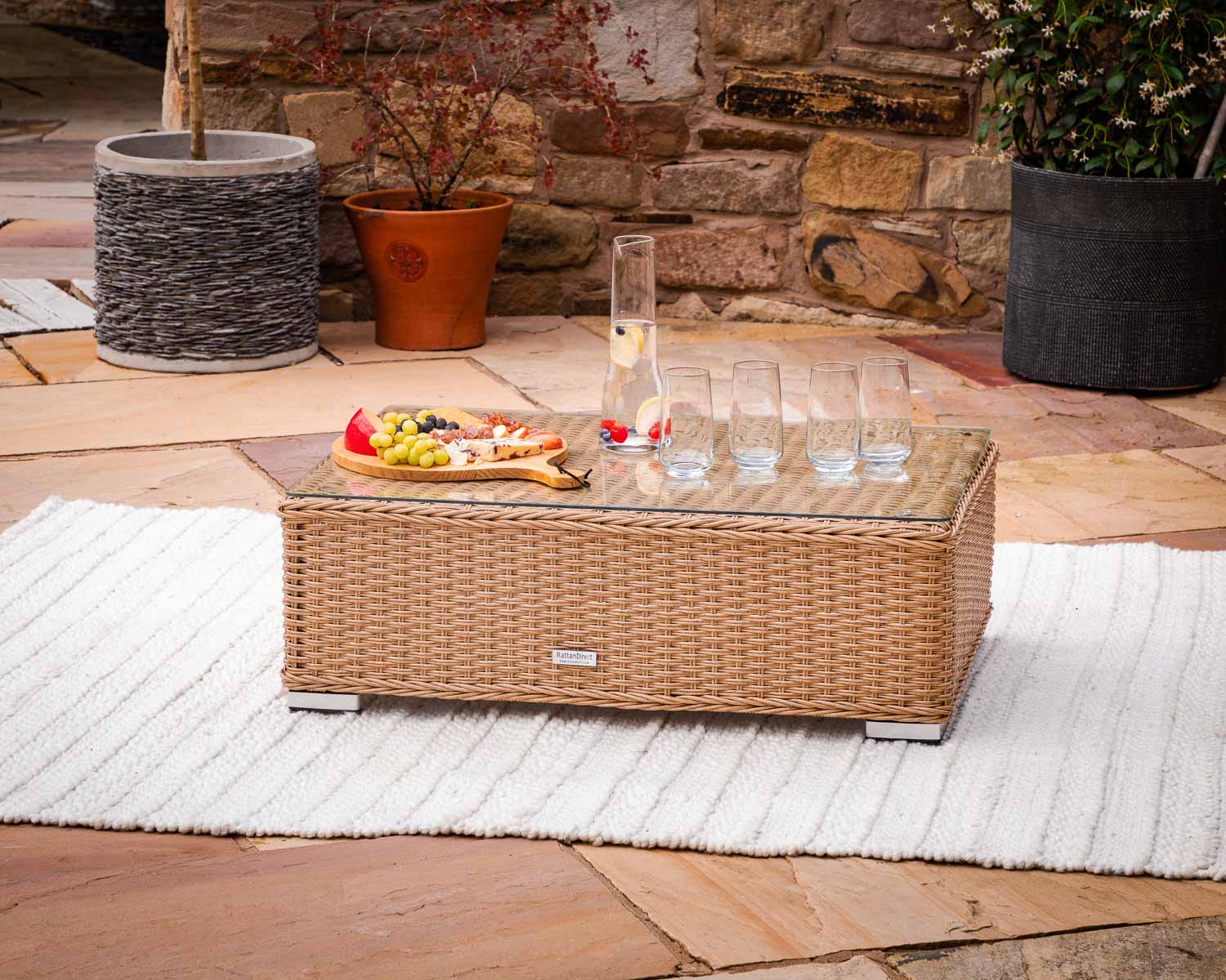 Product photograph of Rattan Garden Rectangular Coffee Table In Willow - Lisbon - Rattan Direct from Rattan Direct