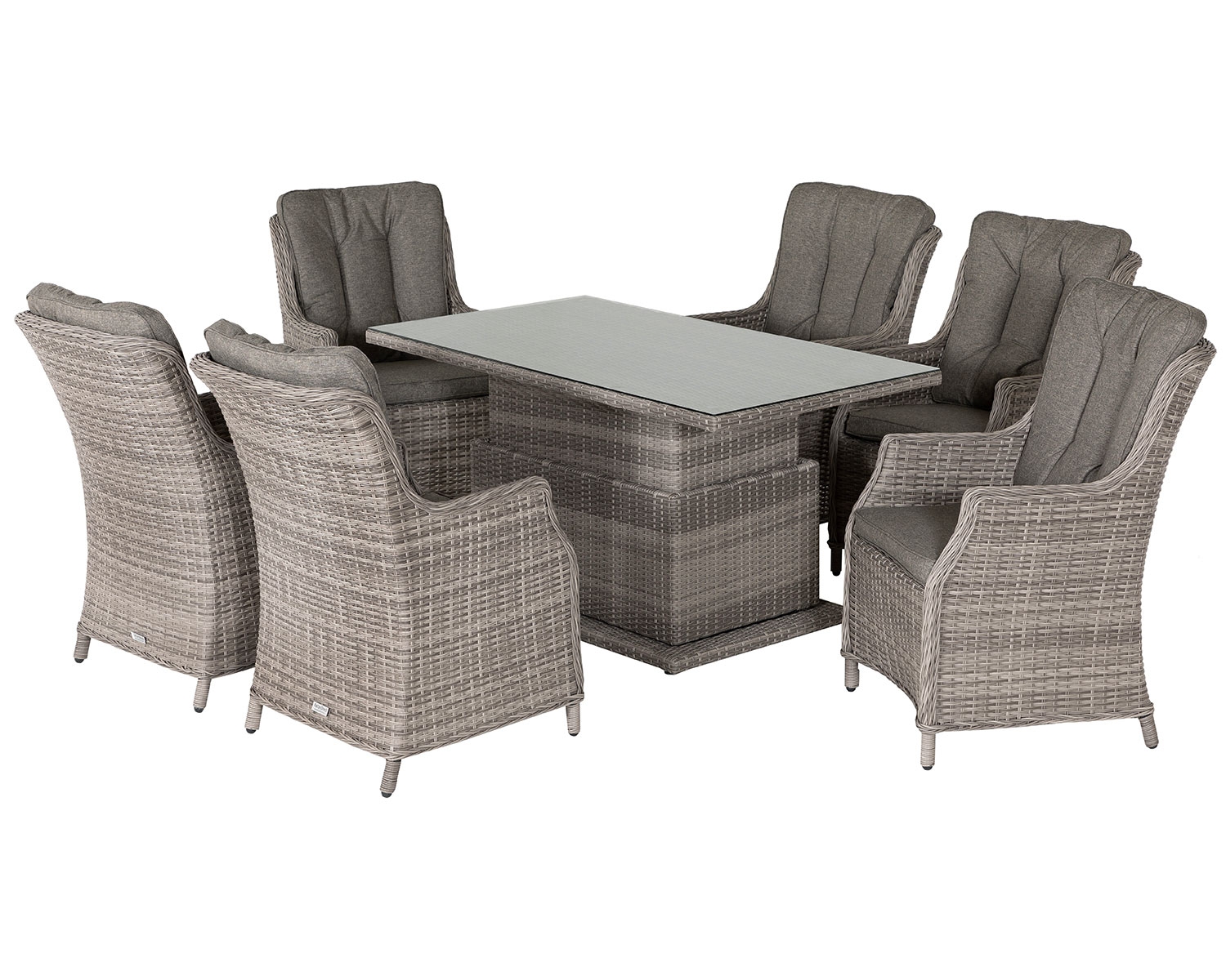 6 Seat Rattan Garden Dining Set With Adjustable Height Table In Grey Riviera Rattan Direct