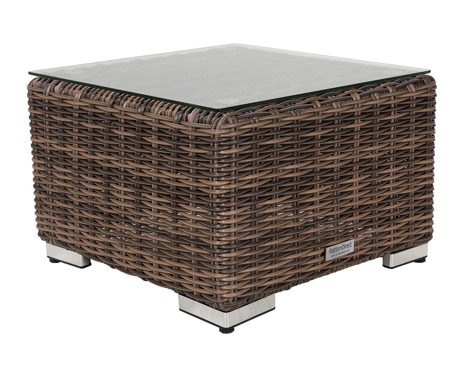 Small Square Rattan Garden Side Table In Truffle Brown With Glass Top Rattan Direct