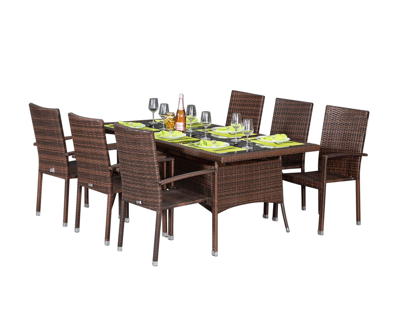 6 Seat Rattan Garden Dining Set With Large Rectangular Dining Table In Brown Rio Rattan Direct