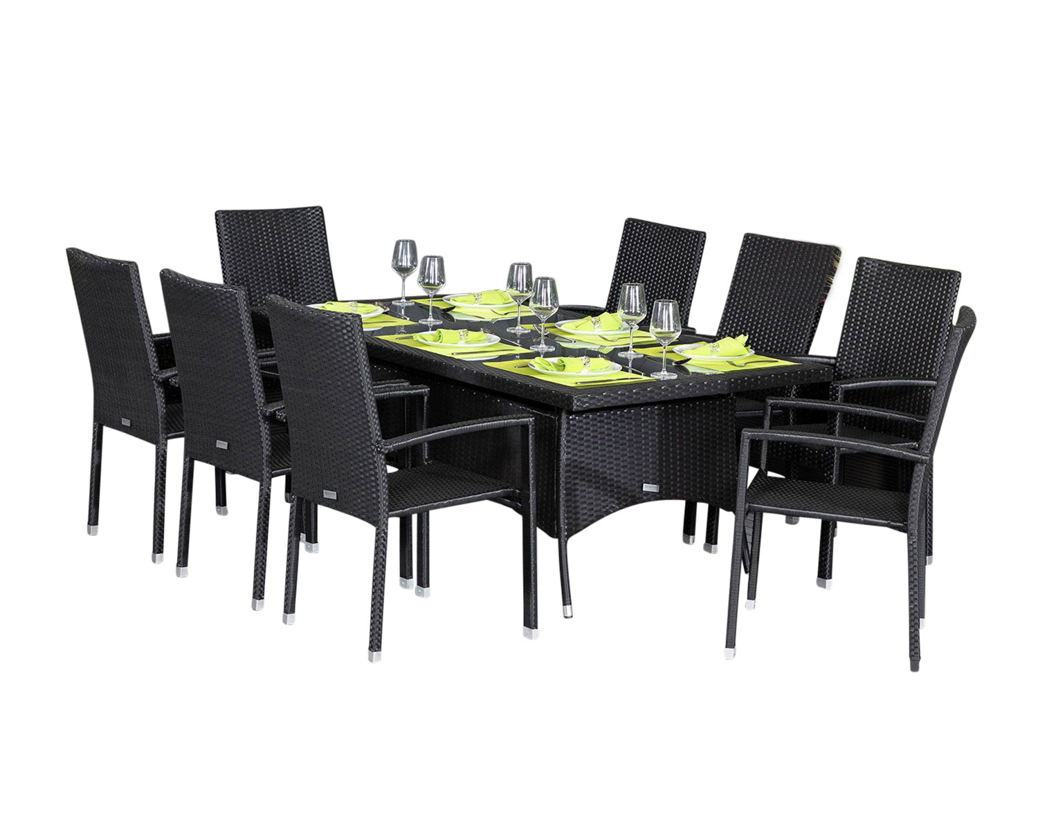 8 Seat Rattan Garden Dining Set With Large Rectangular Dining Table In Black Rio Rattan Direct