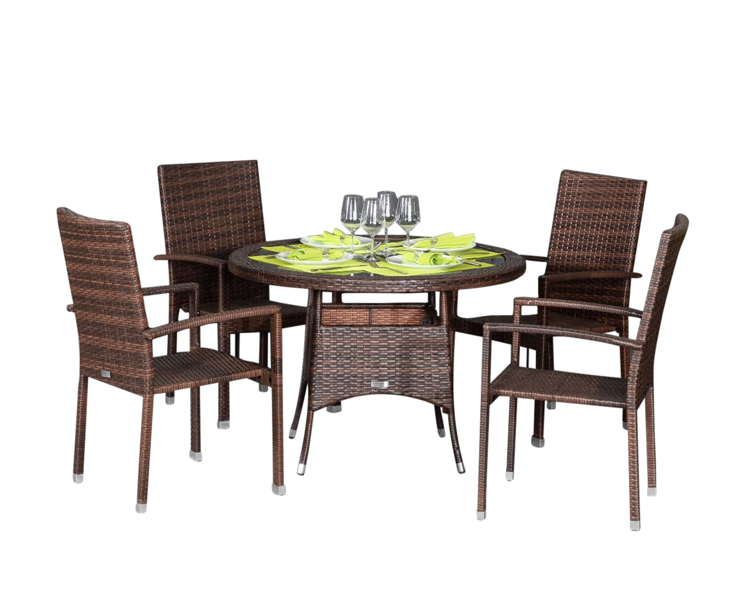 4 Seat Rattan Garden Dining Set With Small Round Dining Table In Brown Rio Rattan Direct