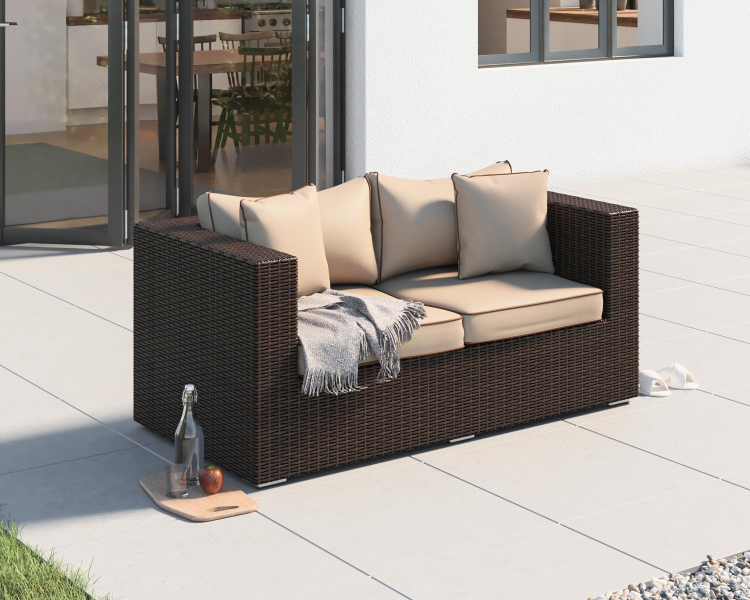 2 Seater Rattan Garden Sofa In Brown Ascot Rattan Direct