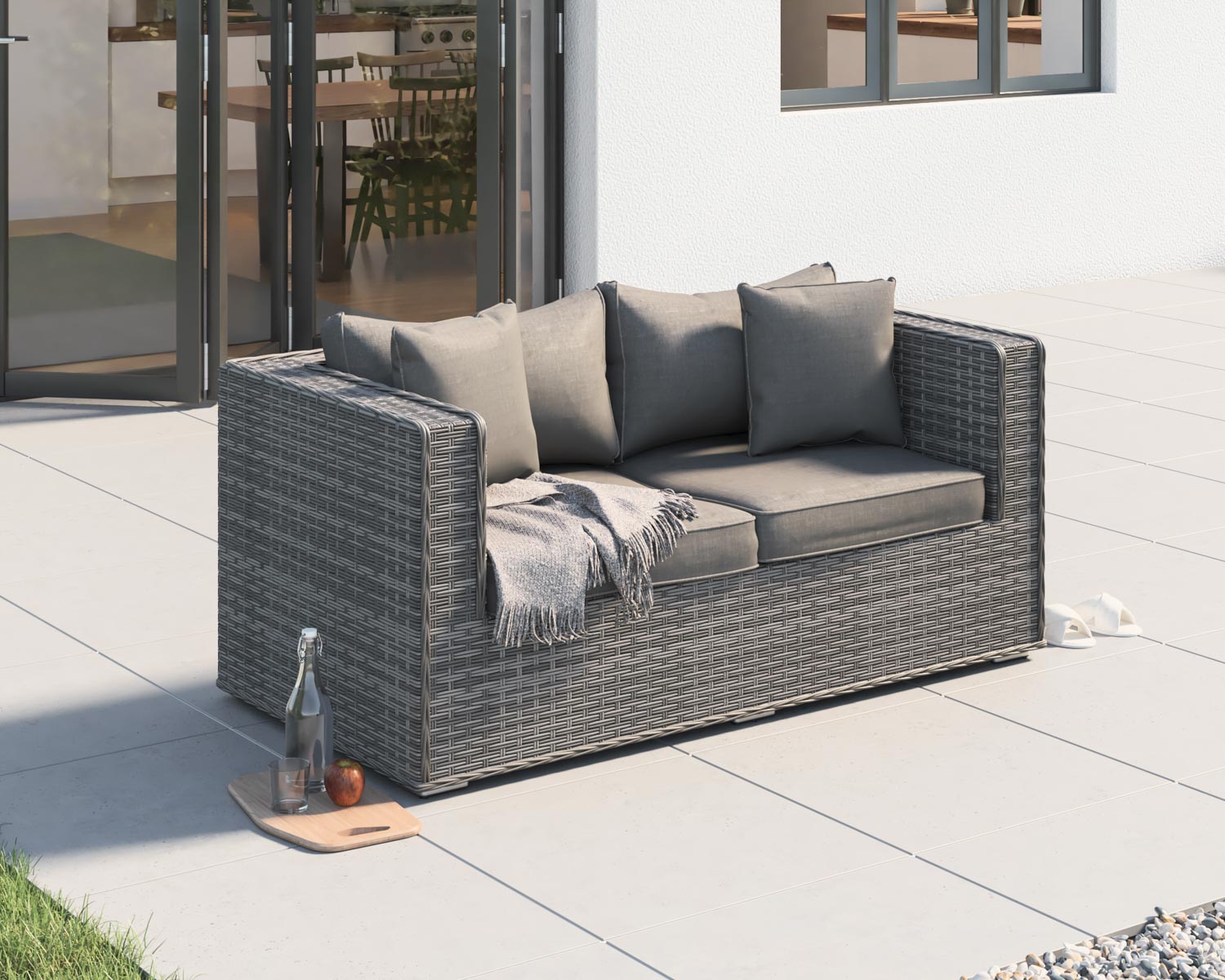 2 Seater Rattan Garden Sofa In Grey Ascot Rattan Direct