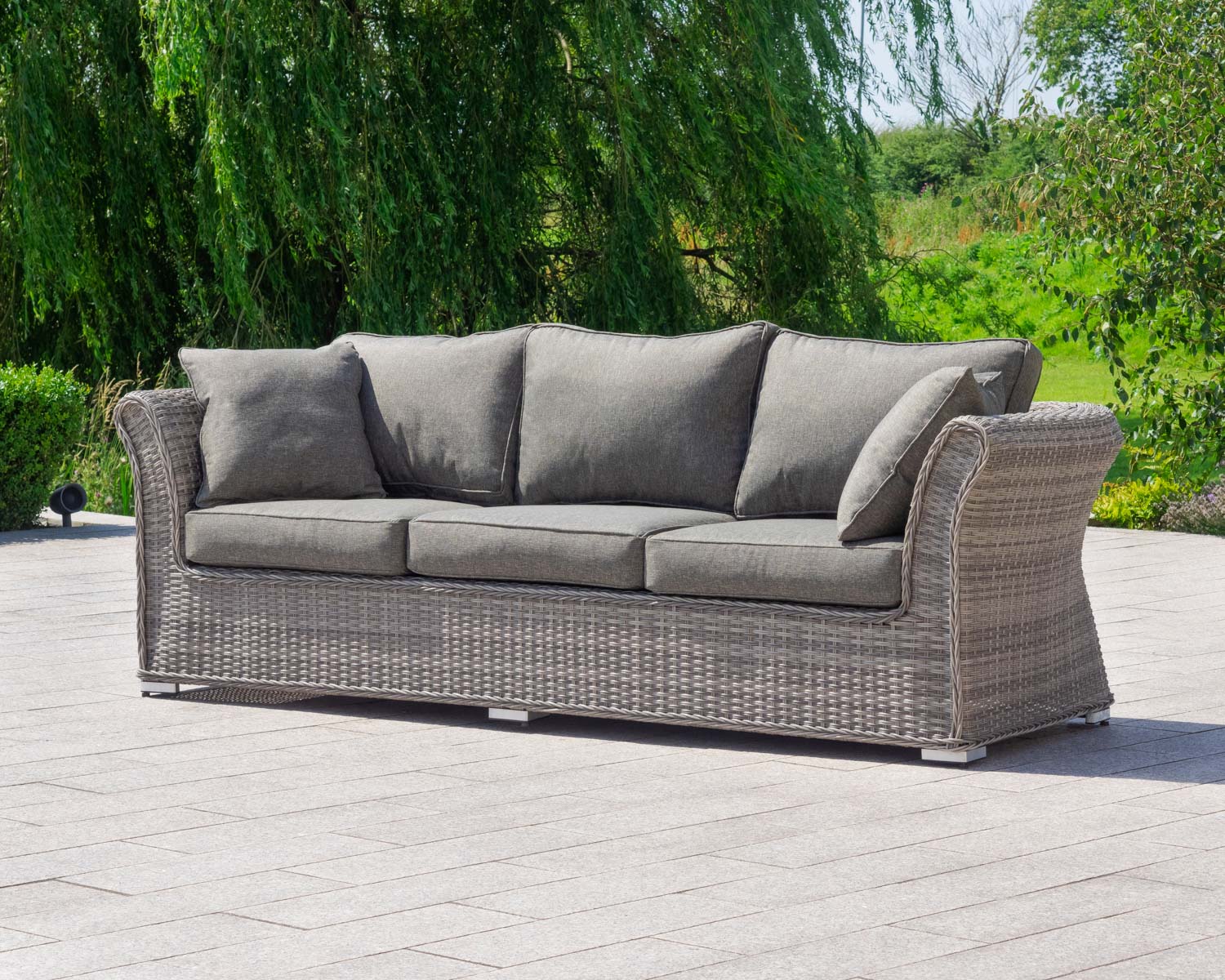 3 Seater Rattan Garden Sofa In Grey Lisbon Rattan Direct