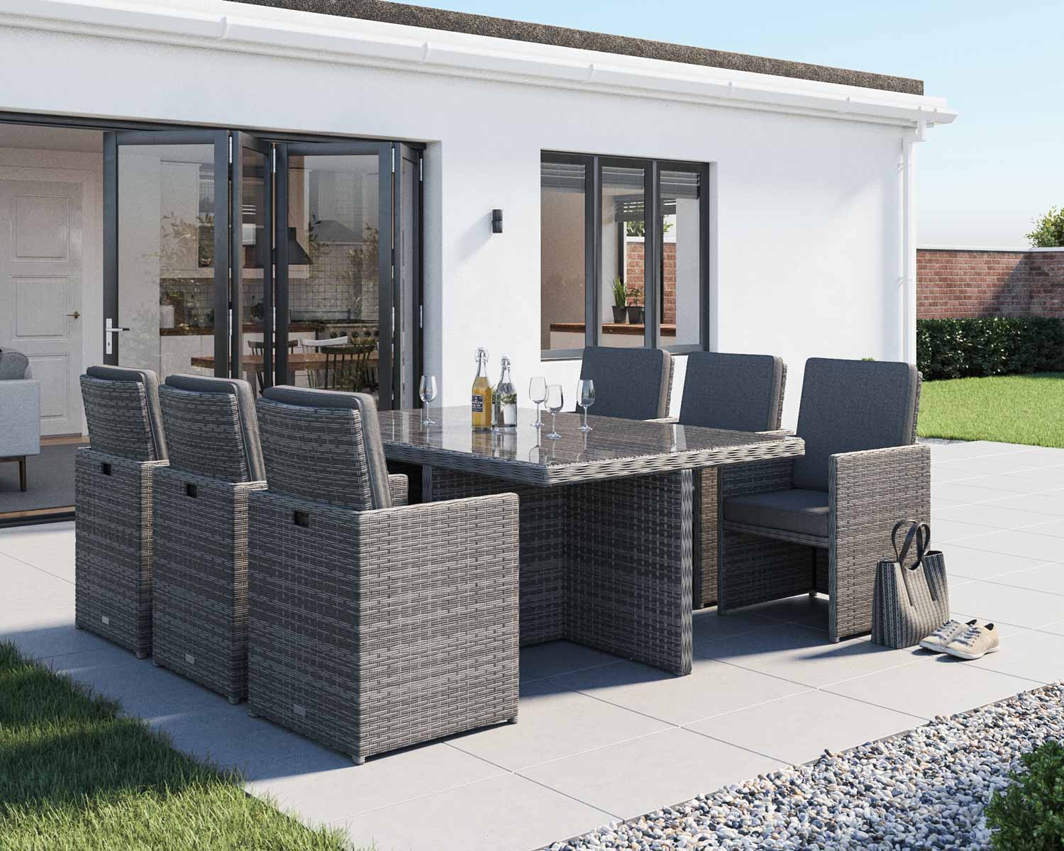 6 Seat Rattan Garden Cube Dining Set In Grey Barcelona Rattan Direct