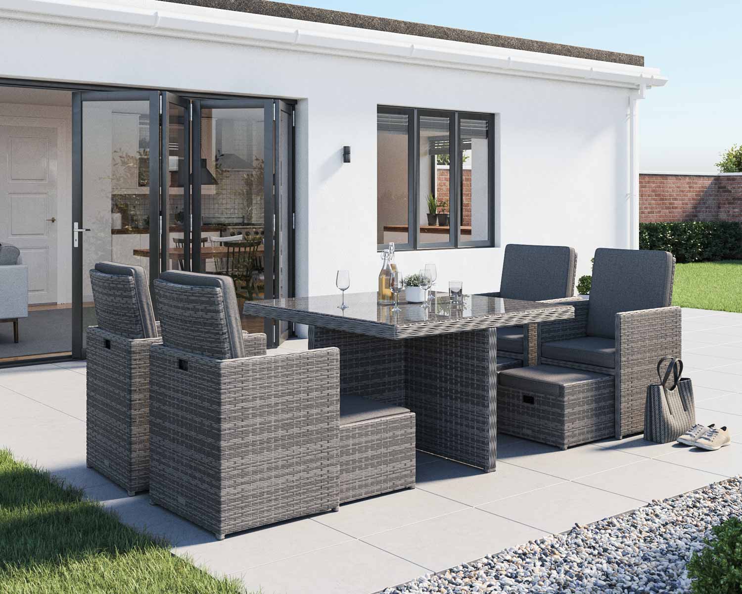 4 Seat Rattan Garden Cube Dining Set In Grey 9 Piece Barcelona Rattan Direct