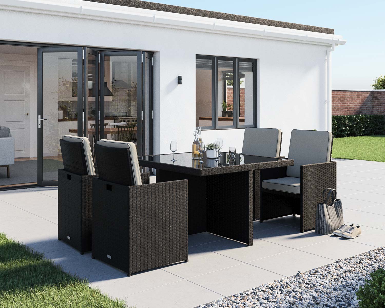 4 Seat Rattan Garden Cube Dining Set In Black Amp White 5 Piece Barcelona Rattan Direct
