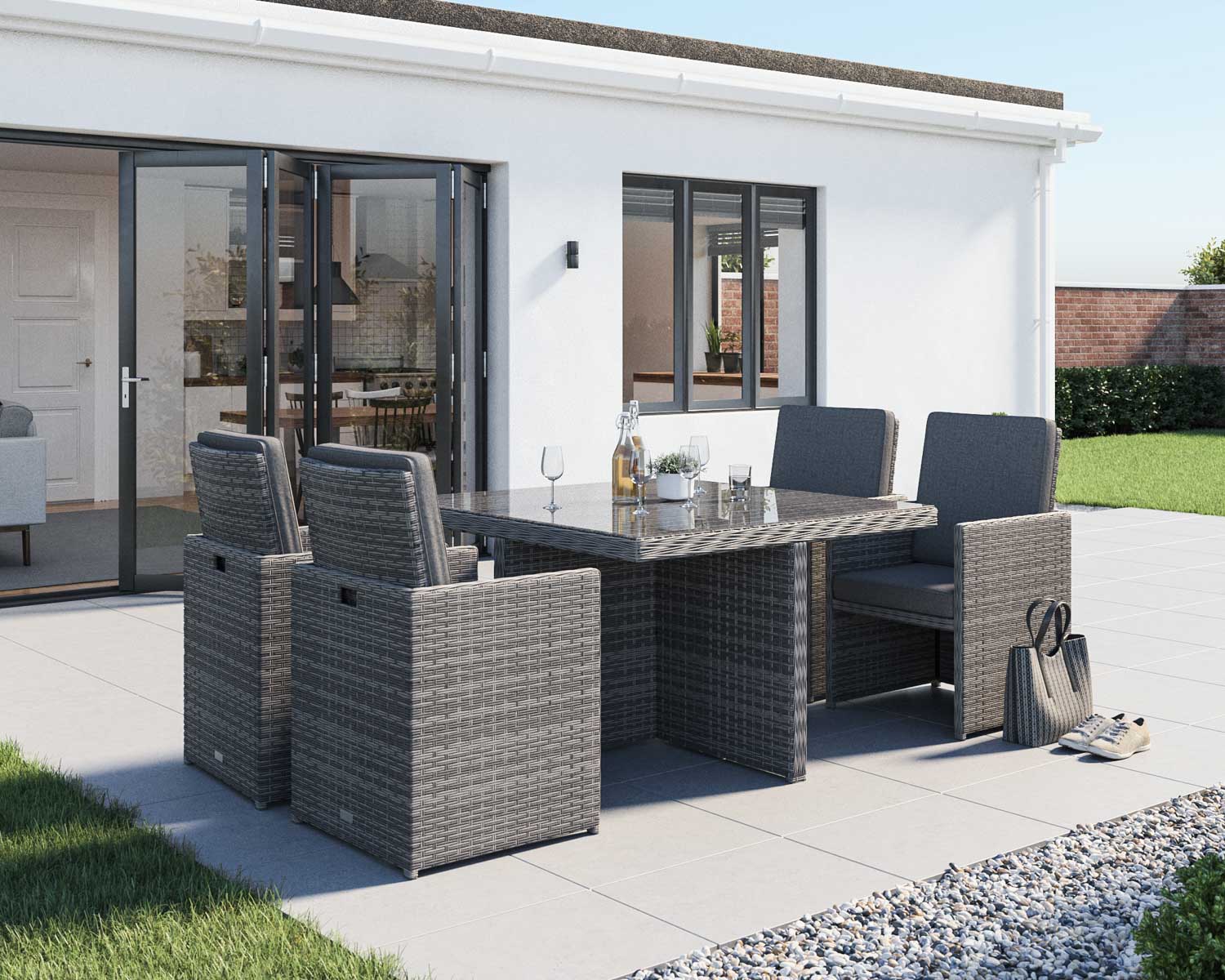 4 Seat Rattan Garden Cube Dining Set In Grey Barcelona Rattan Direct