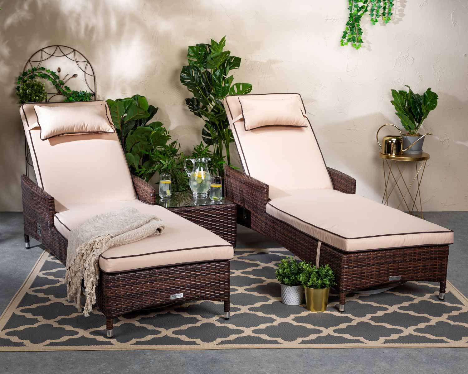 Rattan Garden Reclining Sun Lounger Set In Brown Cambridge Rattan Direct