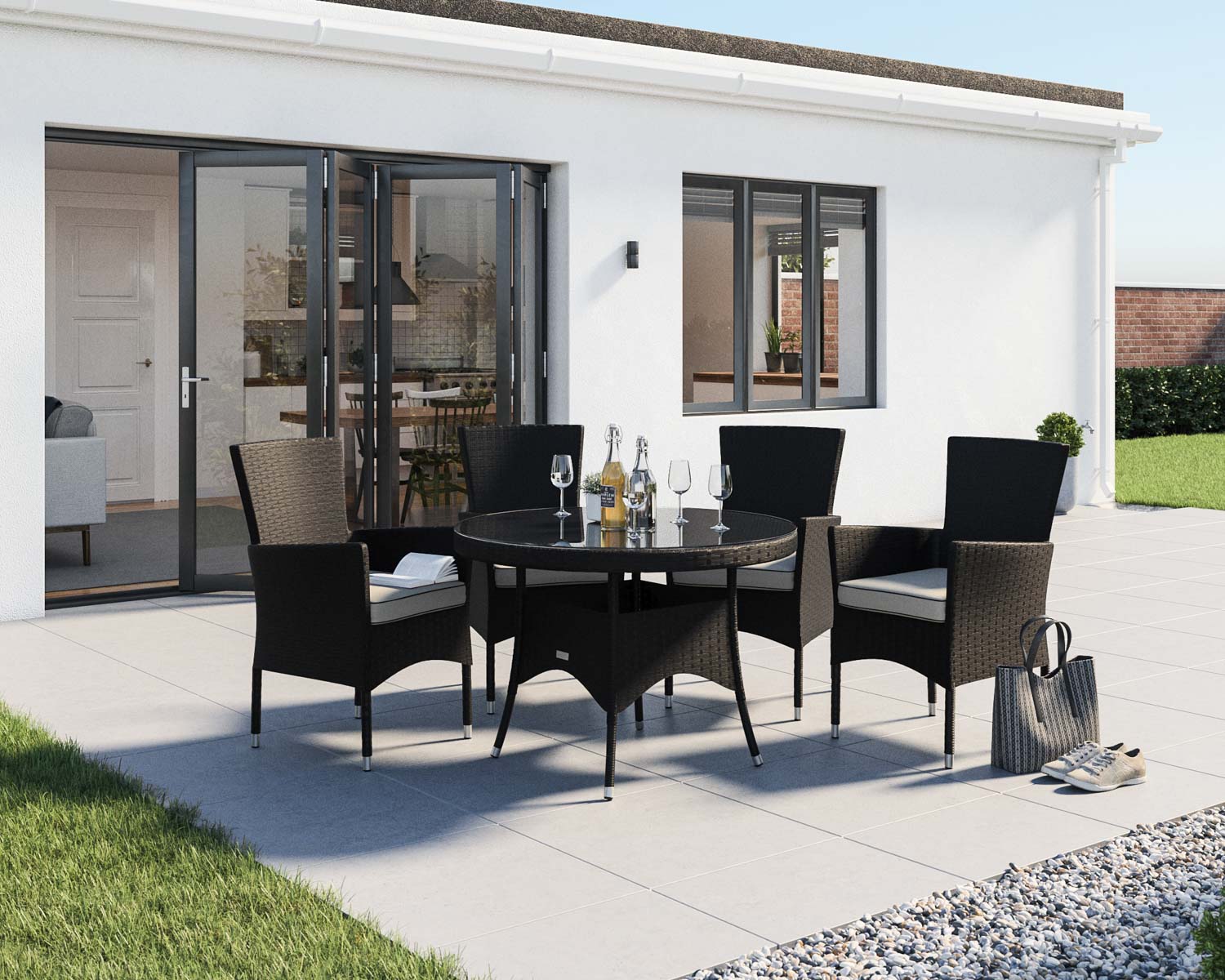 4 Rattan Garden Chairs Amp Small Round Dining Table Set In Black Amp White Cambridge Rattan Direct