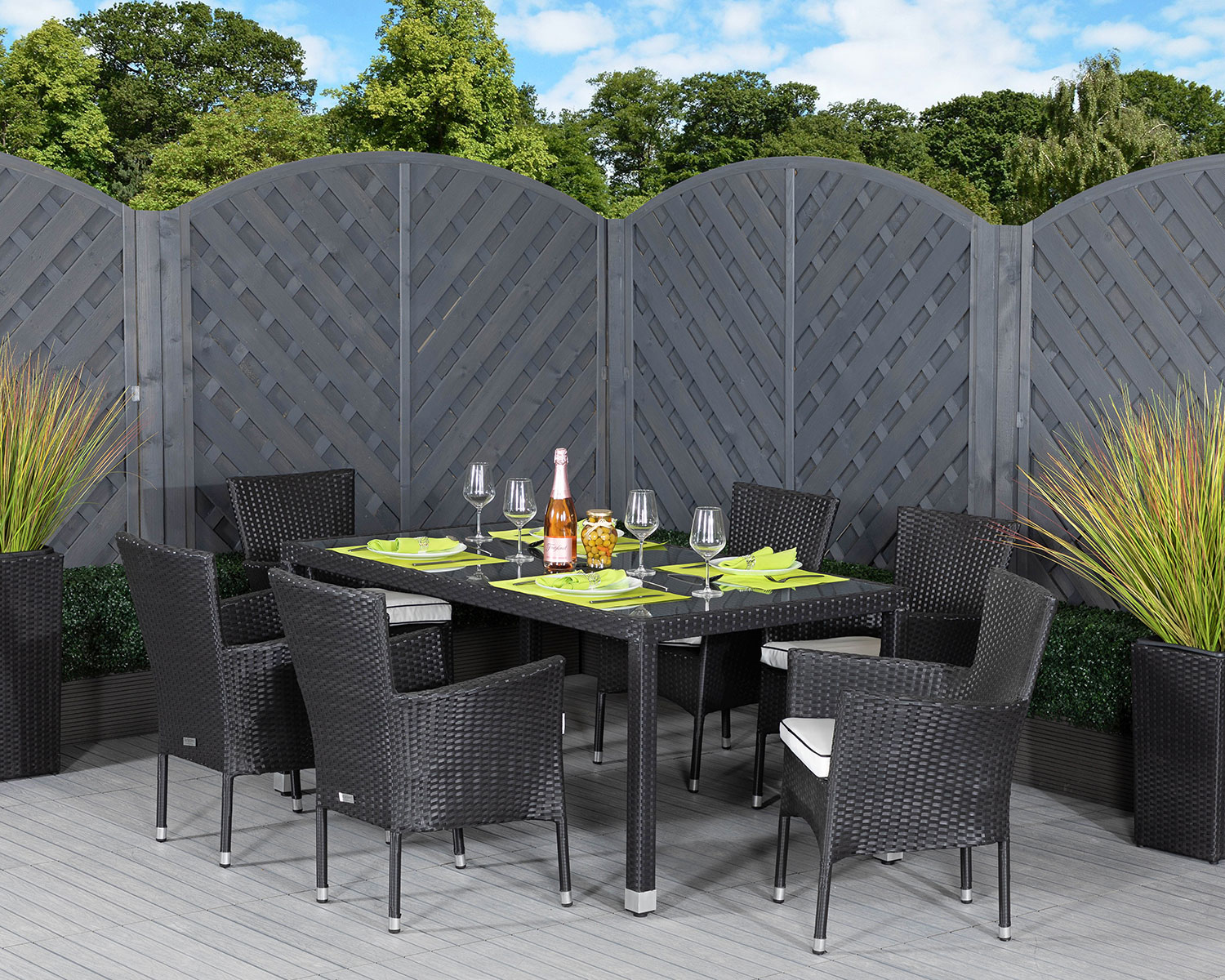 6 Seat Rattan Garden Dining Set With Open Leg Rectangular Table In Black Amp White Cambridge Rattan Direct