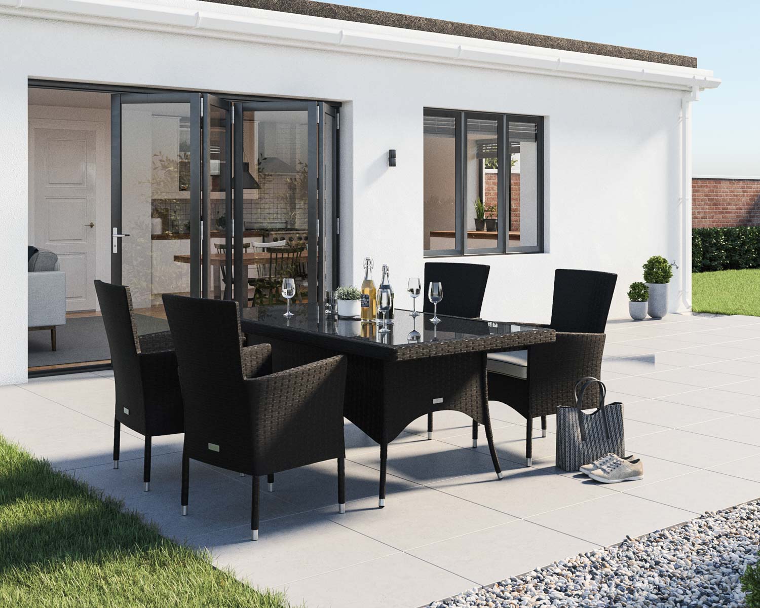 4 Rattan Garden Chairs Amp Rectangular Dining Table Set In Black Amp White Cambridge Rattan Direct