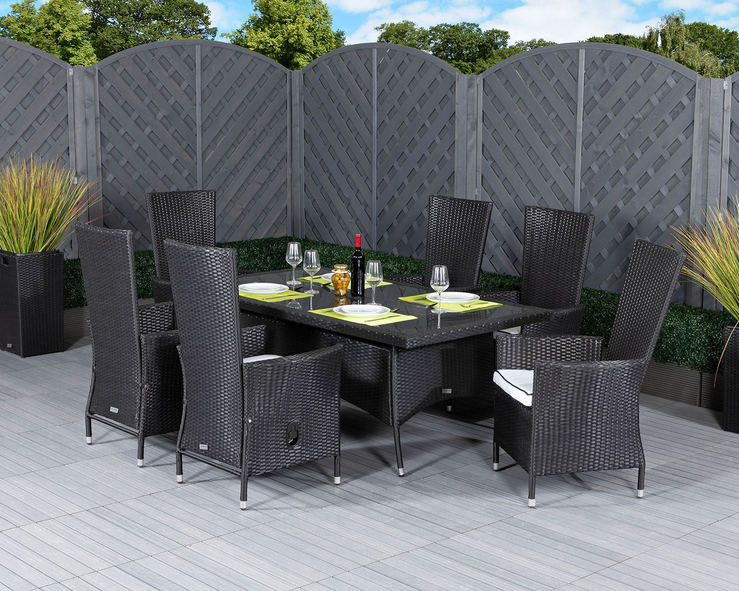 Rectangular Rattan Garden Dining Table Set Amp 6 Chairs In Black Amp White Cambridge Rattan Direct